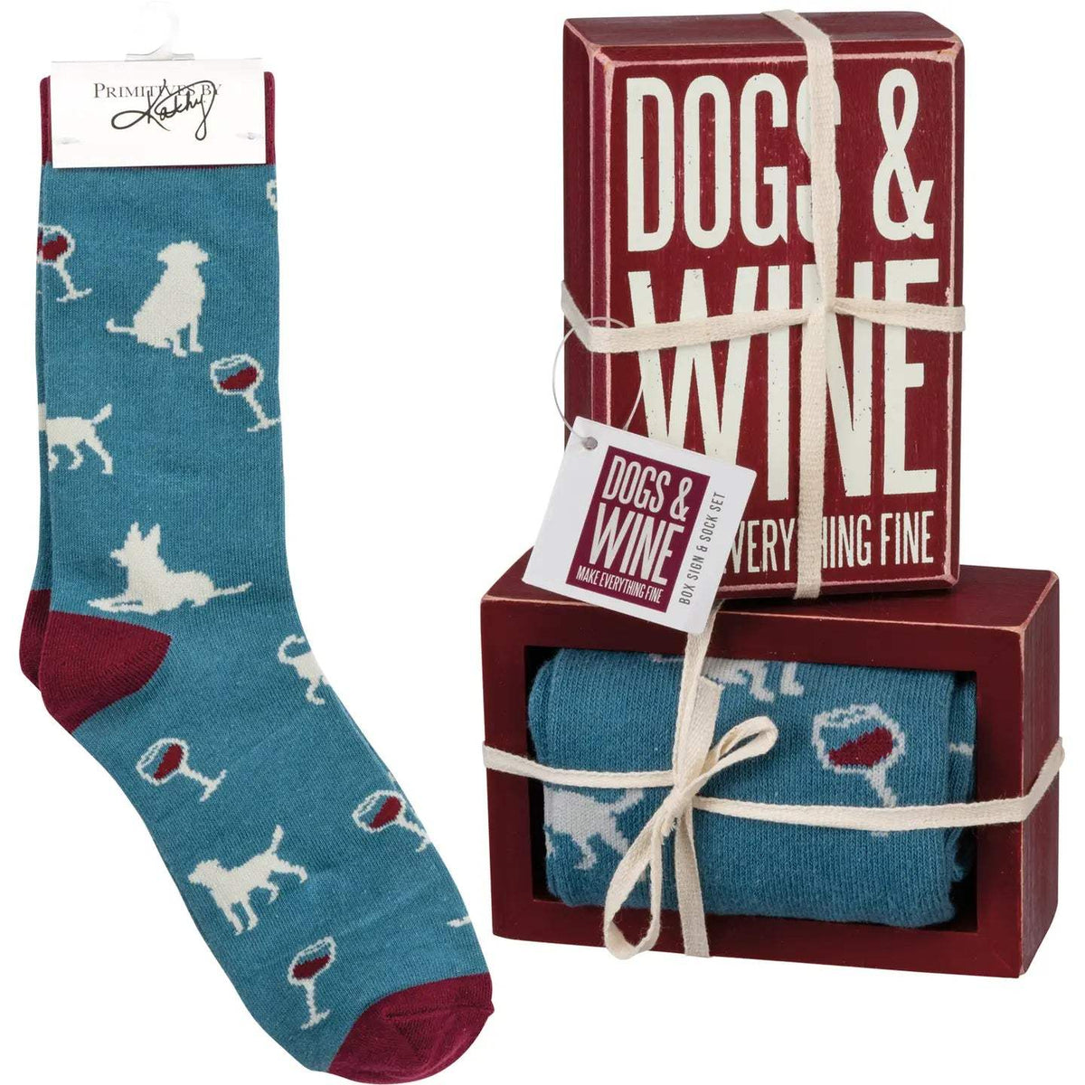 Dogs & Wine Sign & Sock Set