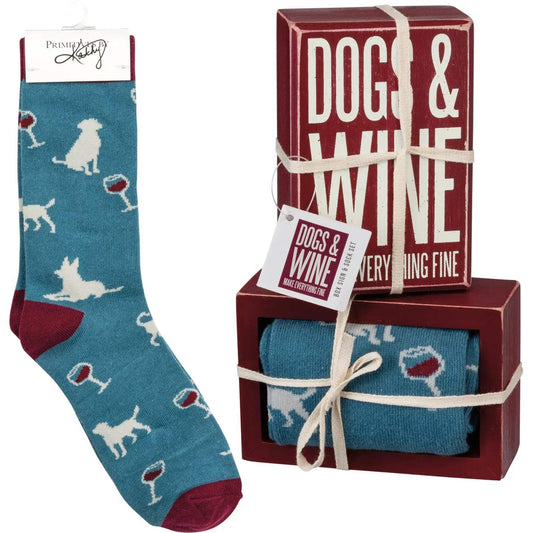 Dogs & Wine Sign & Sock Set