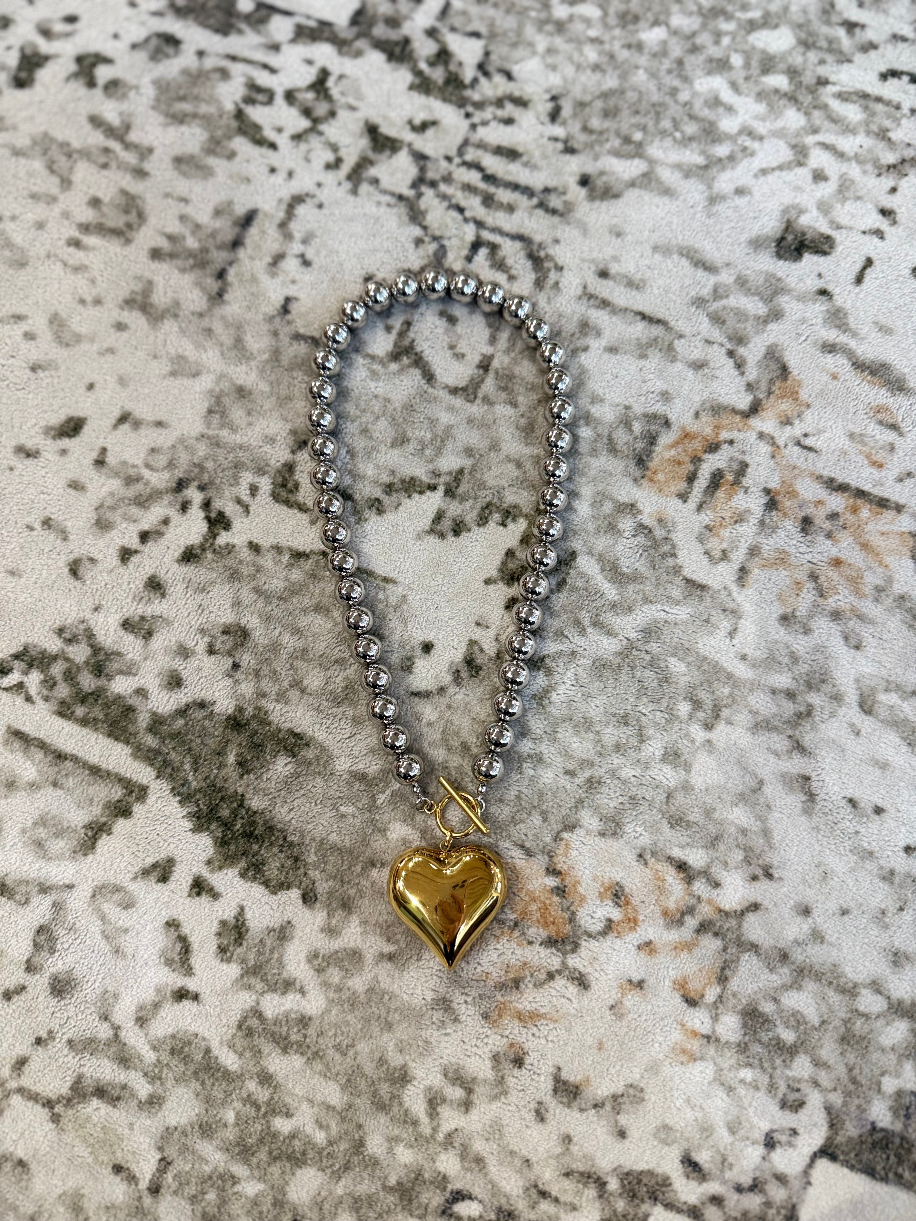 Glam Two Tone Heart Necklace