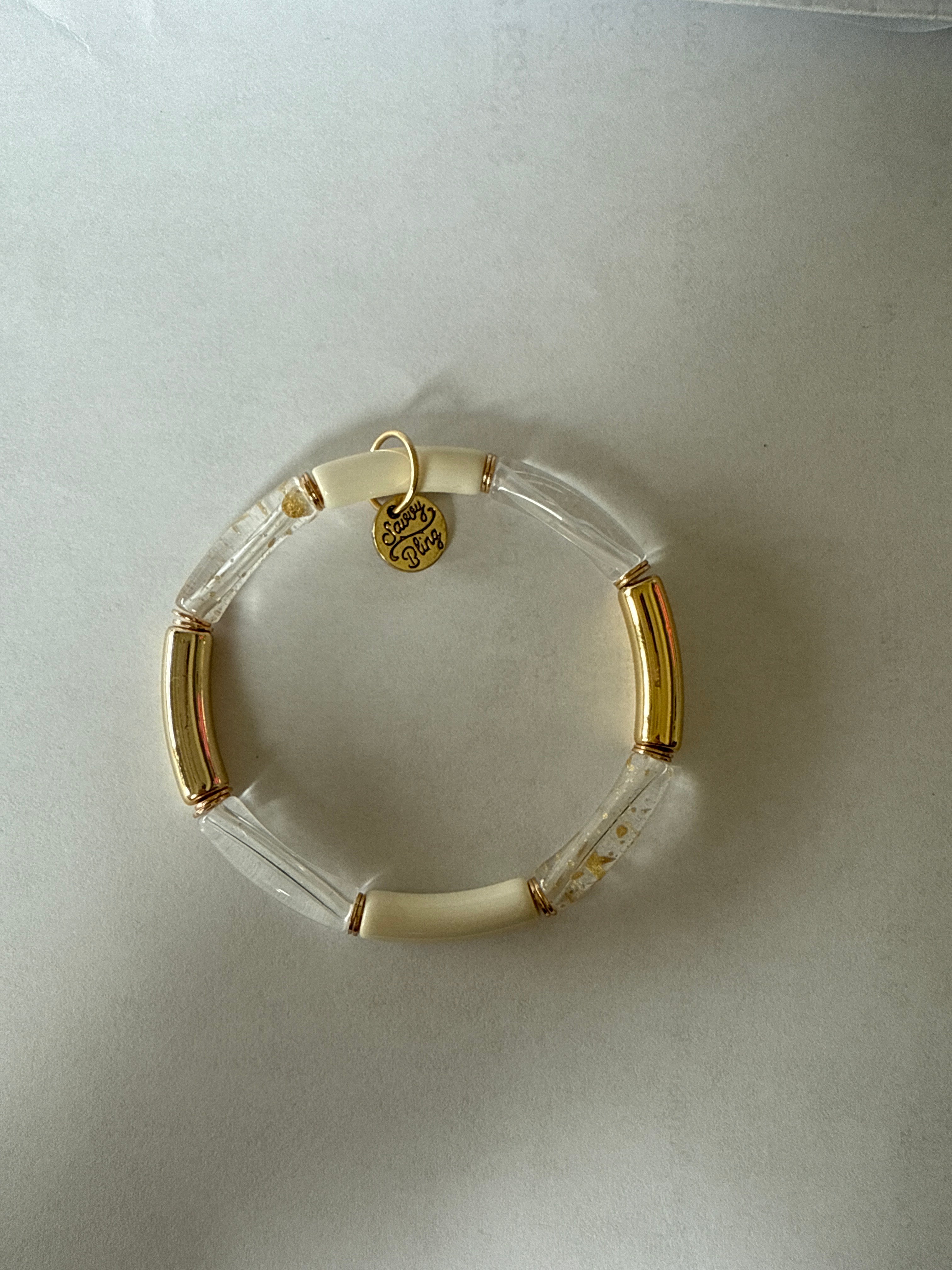 Small Gold Acrylic Bamboo Tube Bracelet