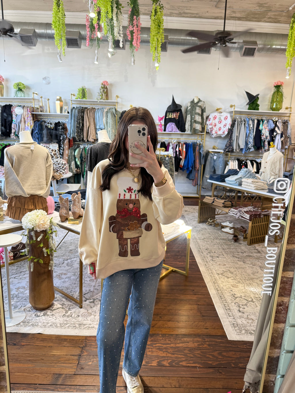 Beige Metallic Gingerbread Man Sweatshirt | Queen of Sparkles