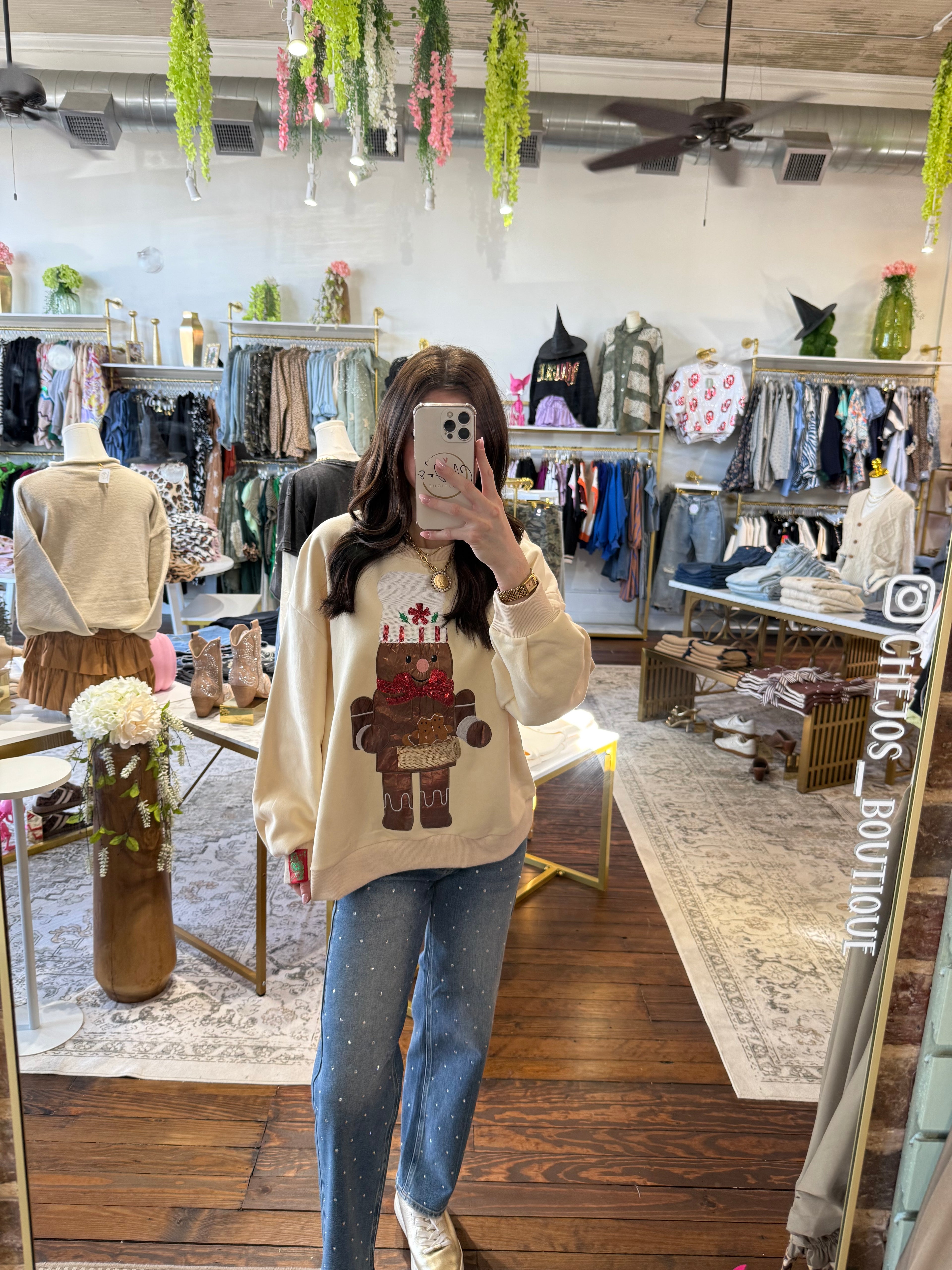 Beige Metallic Gingerbread Man Sweatshirt | Queen of Sparkles
