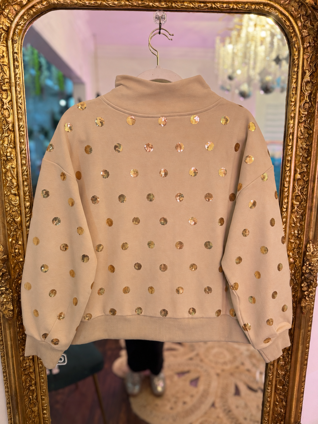 Tan & Gold Polka Dot QOS Card Mock Neck Sweatshirt | Queen of Sparkles