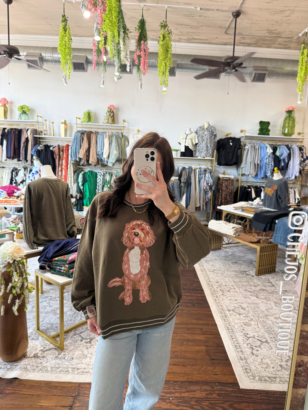 Olive Golden Doodle Sweatshirt | Queen of Sparkles