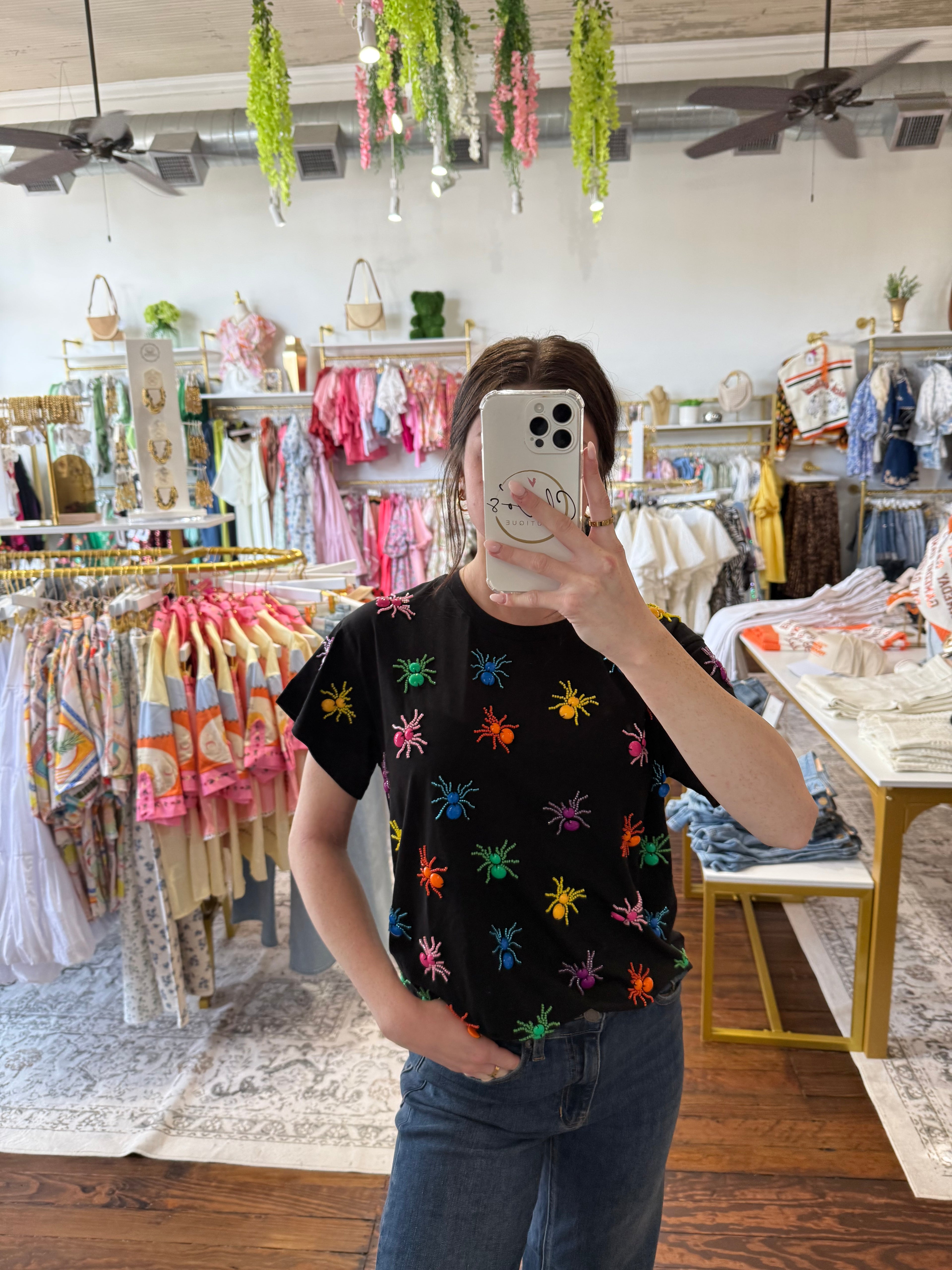 Black Multi Spider Tee | Queen of Sparkles