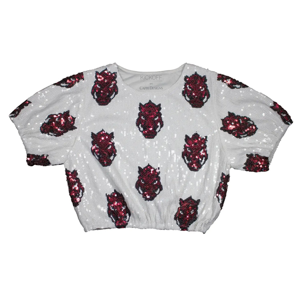 College Logo Sequin Crop Top