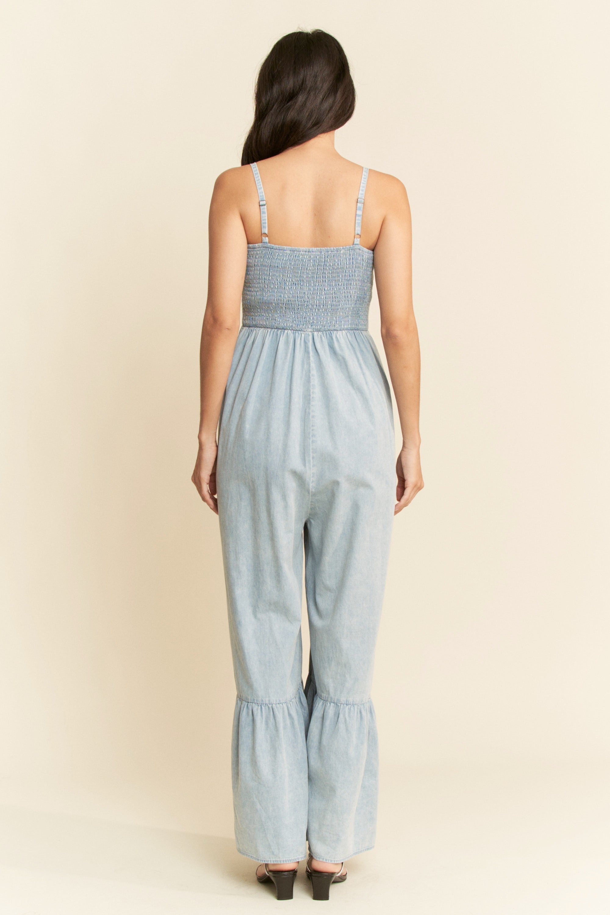 Smocked Mineral Washed Jumpsuit