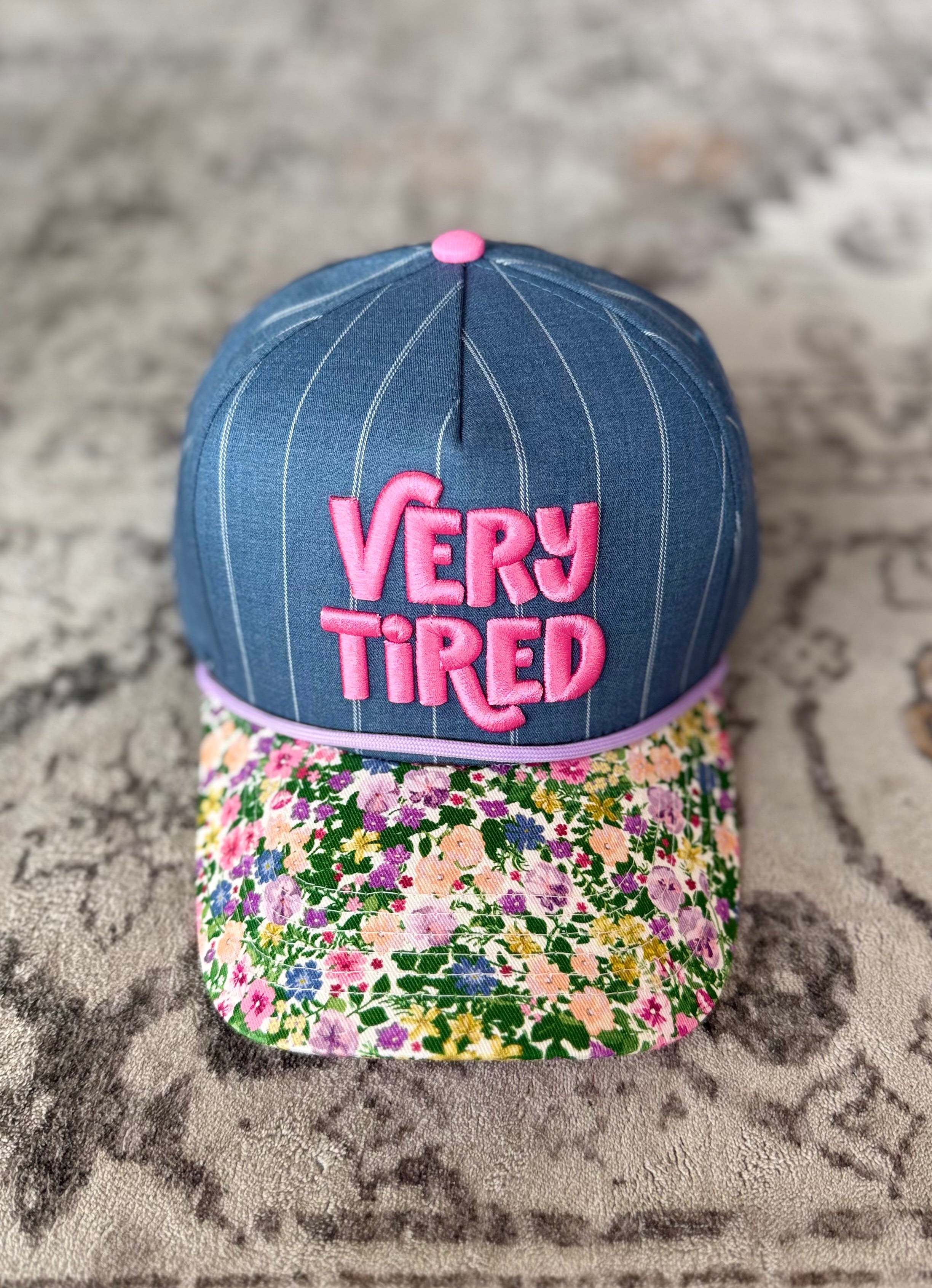 Embroidered Baseball Cap - "Very Tired" - Blue Chambray