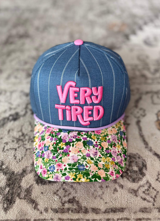 Embroidered Baseball Cap - "Very Tired" - Blue Chambray