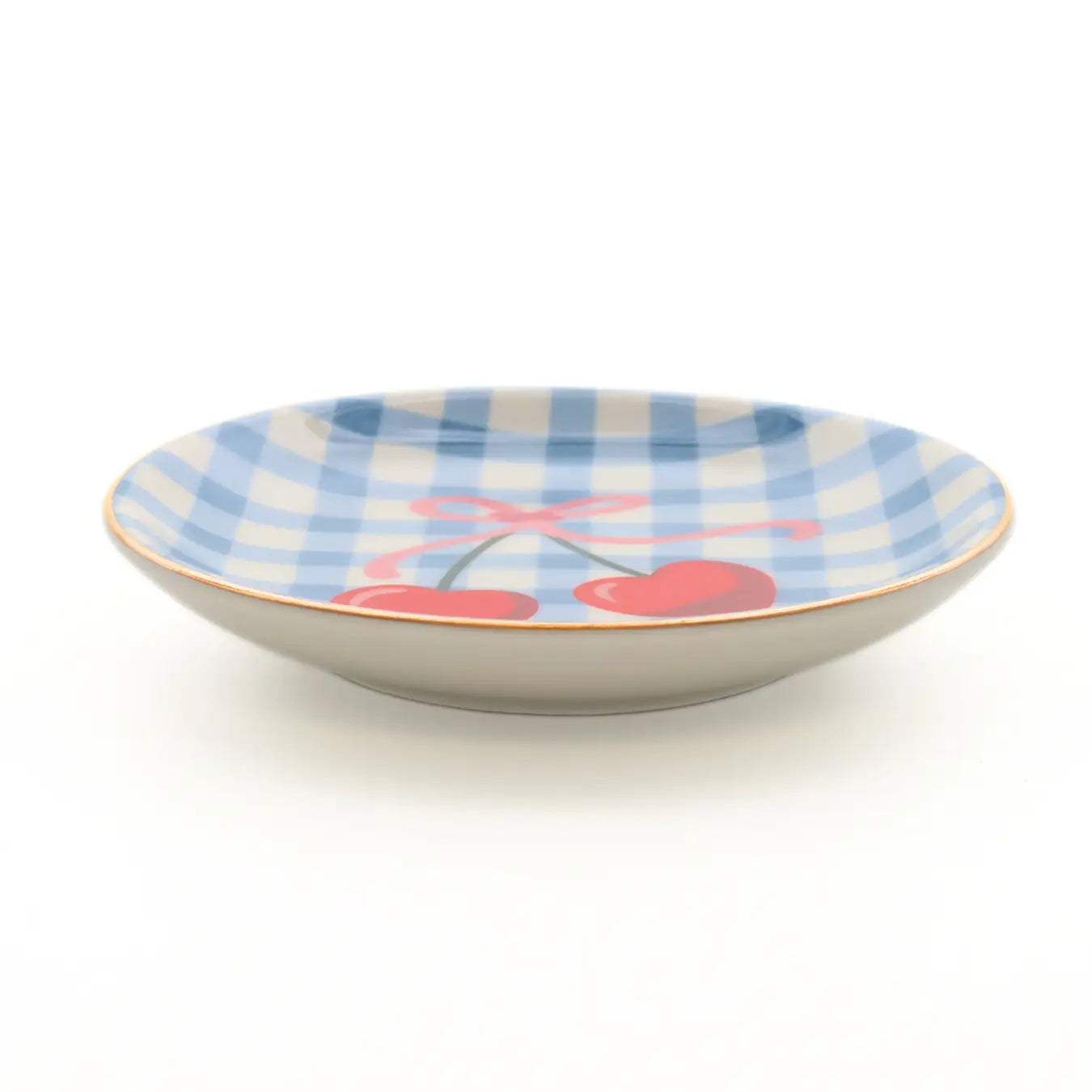 Cherry Gingham Round Trinket Tray