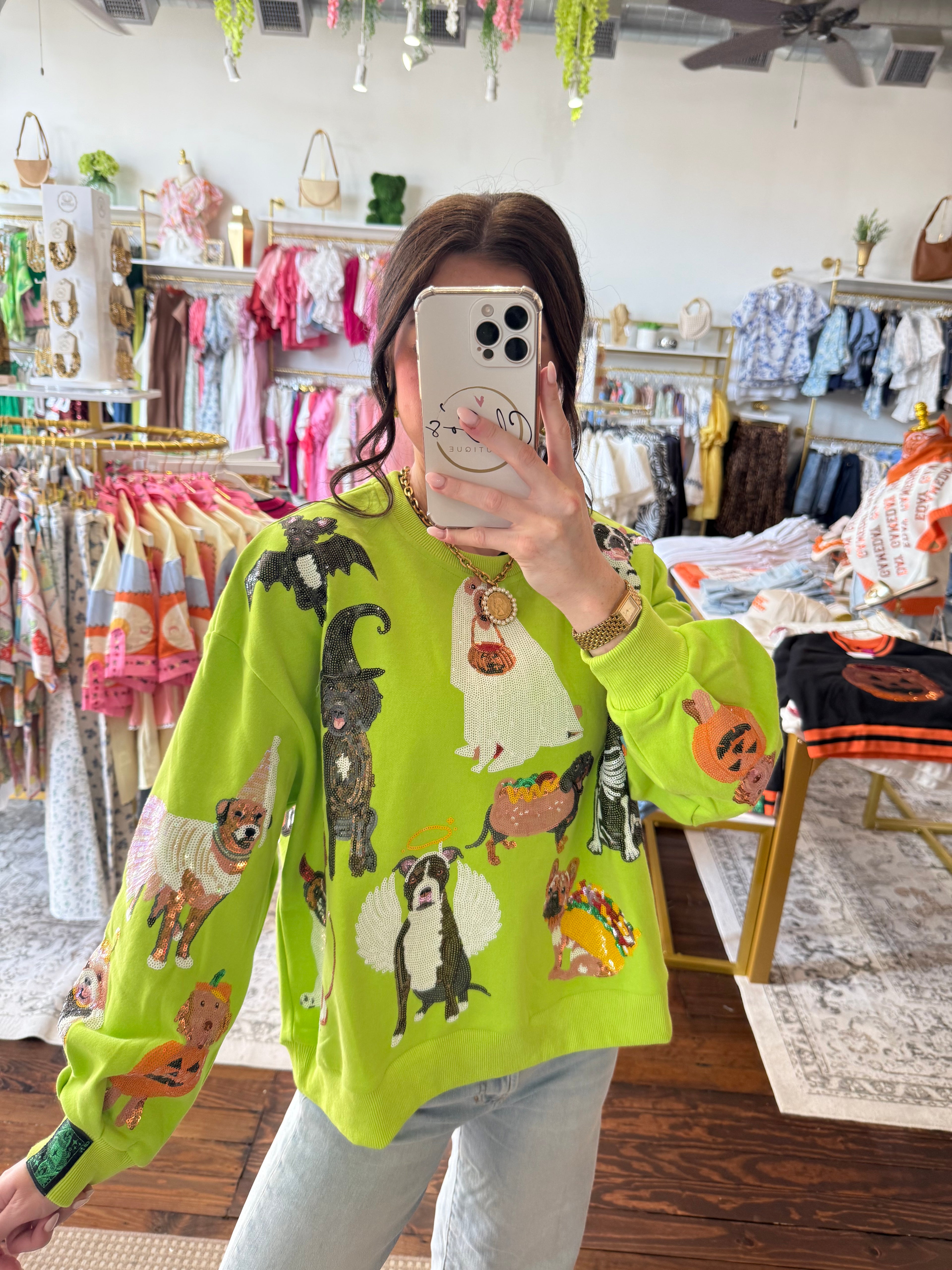 Lime Green Halloween Dogs Sweatshirt | Queen of Sparkles