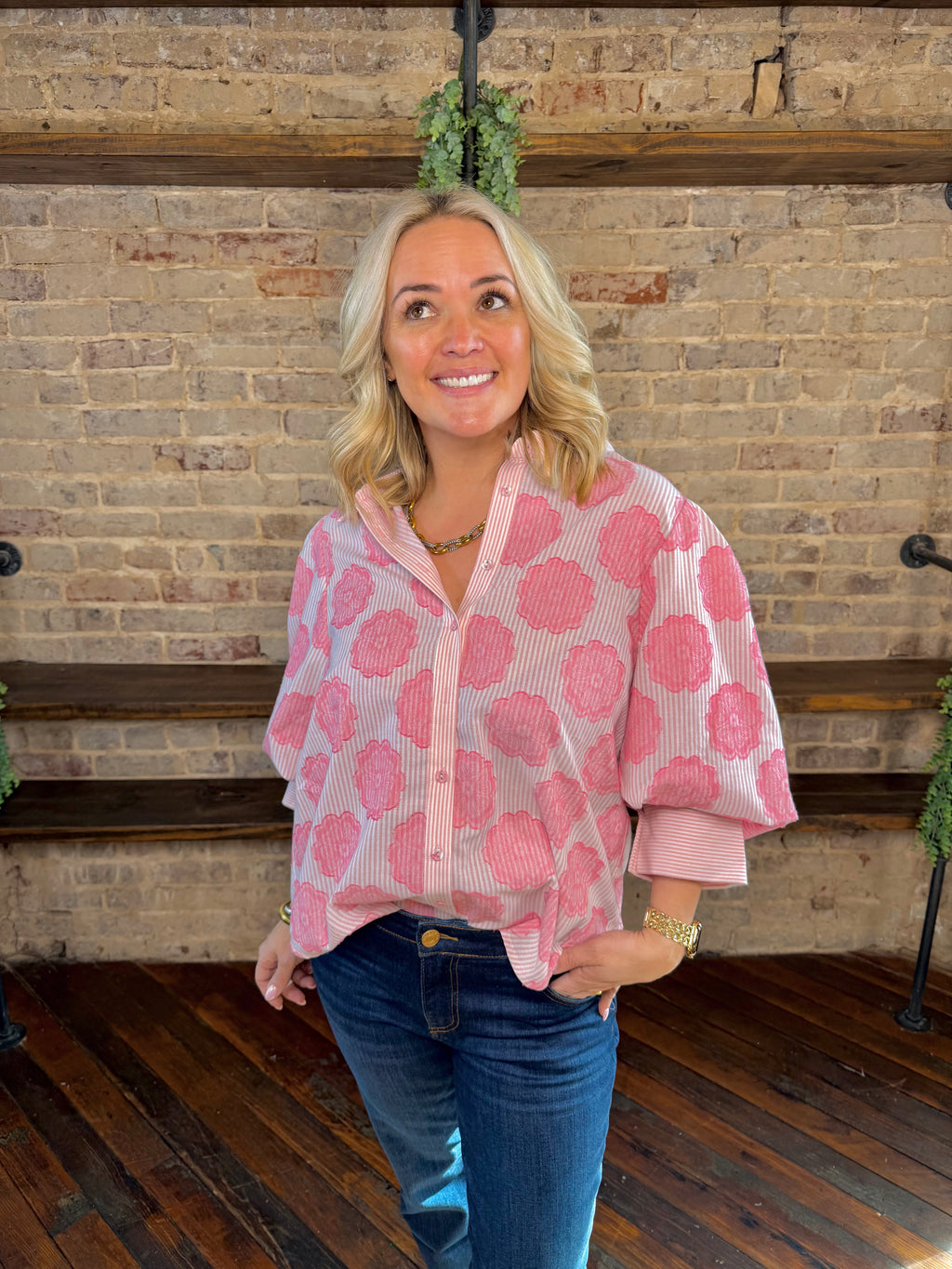 Petal Bloom Button-Up Blouse