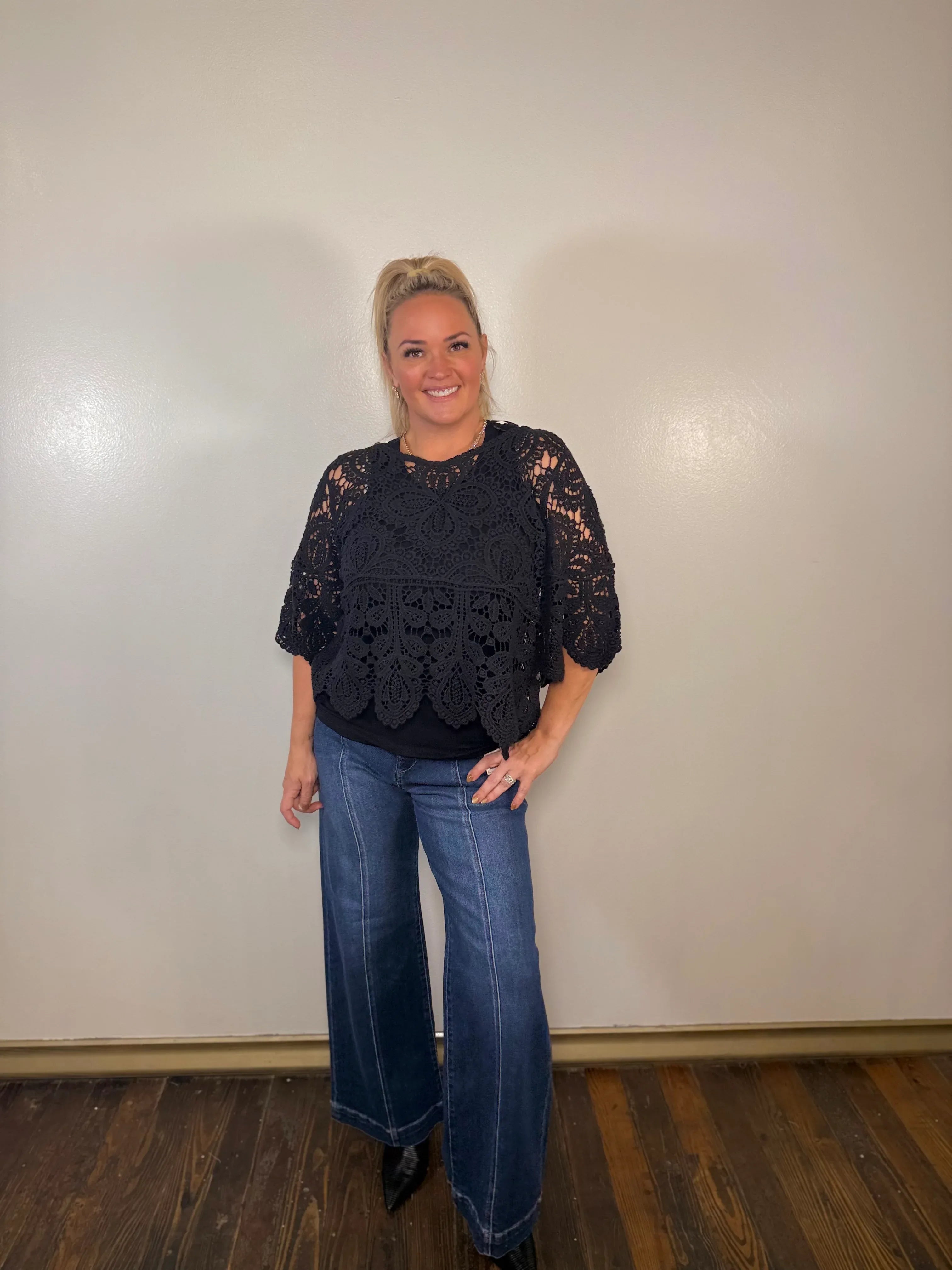 Hollow & Hem Crochet Lace Top