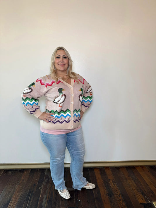 Beige Multi Zig Zag Duck Cardigan | Queen of Sparkles