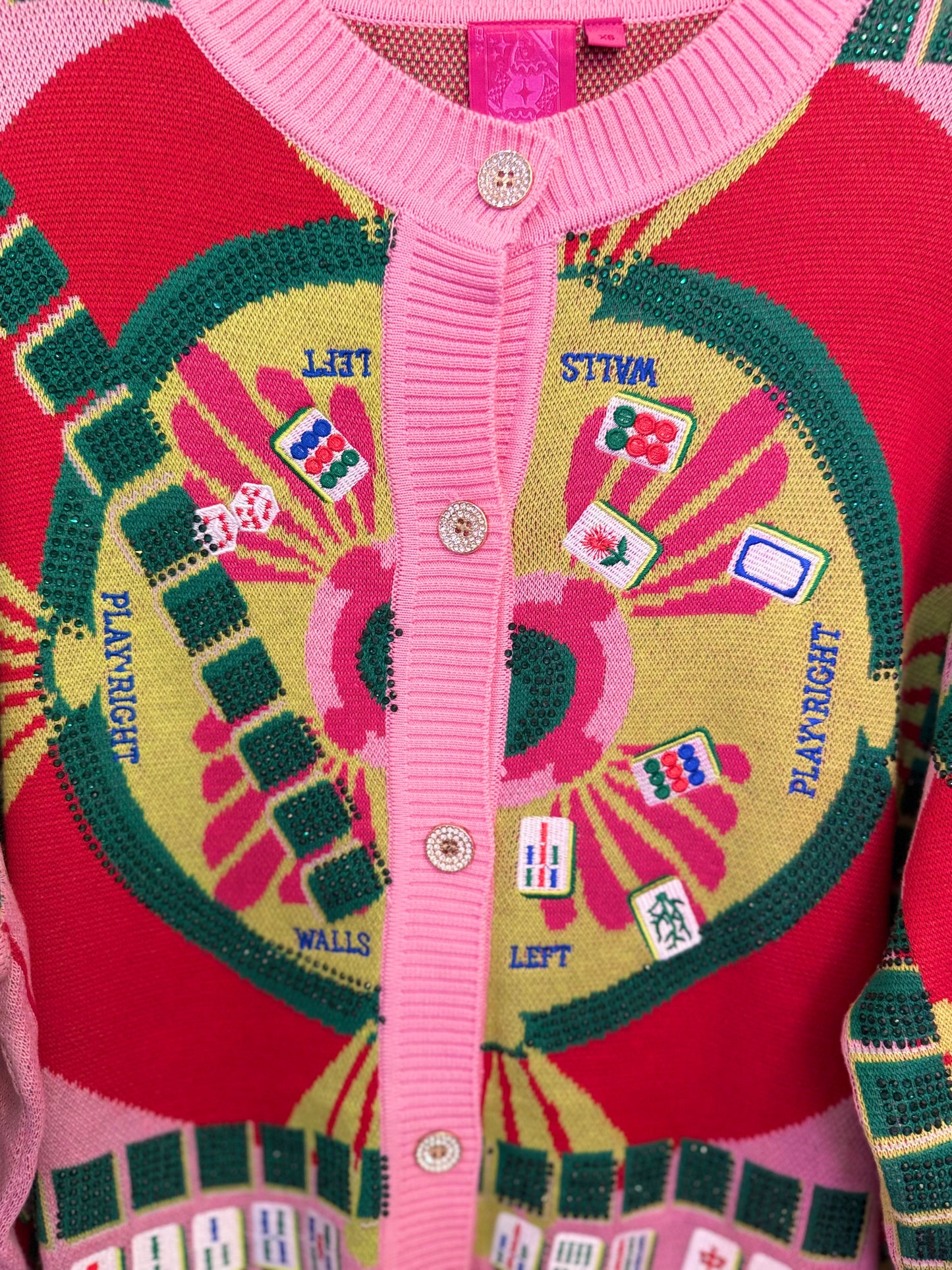 Light Pink Multi Mahjong Button Up Cardigan | Queen of Sparkles