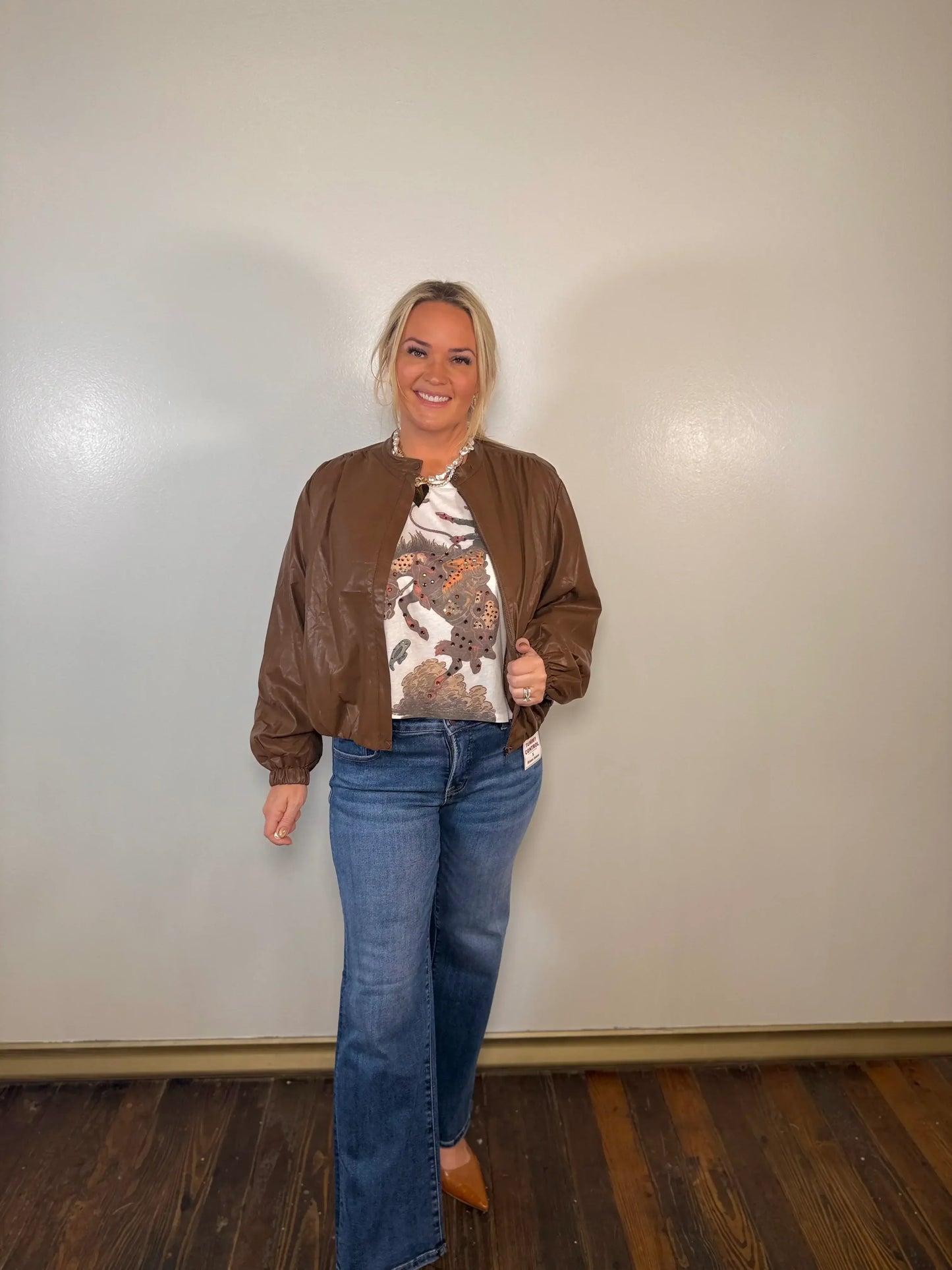 Cropped Rhinestone Studded Bronco Rider Graphic Tee