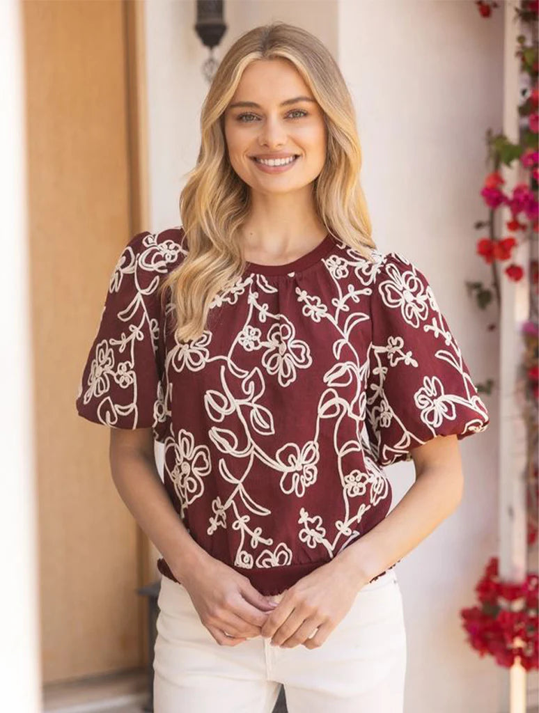 Cranberry Trail Embroidered Top