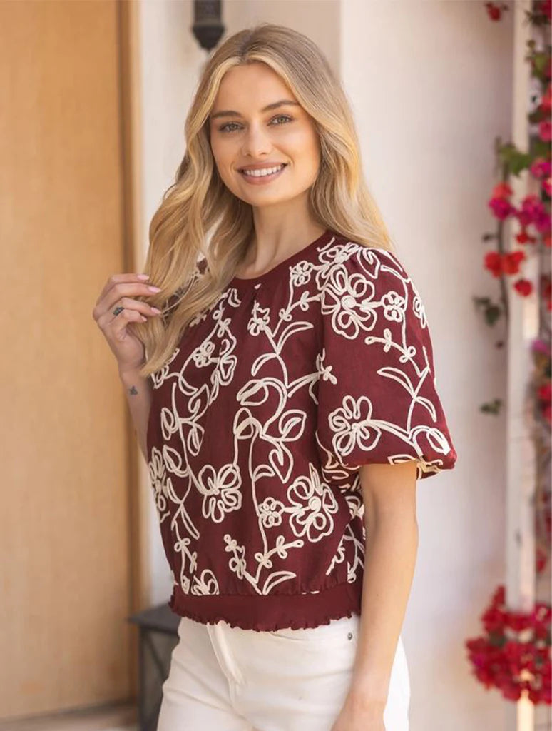 Cranberry Trail Embroidered Top