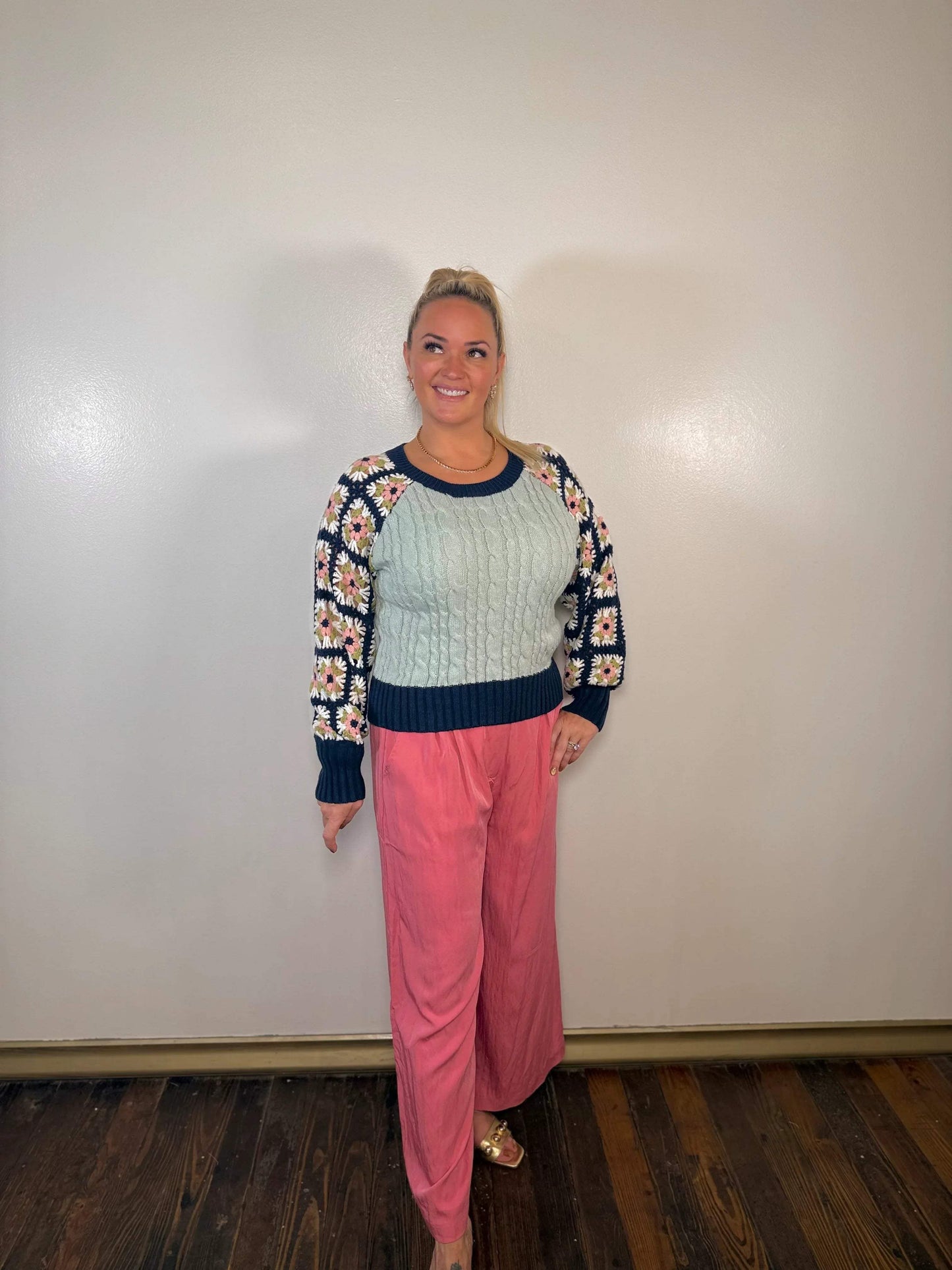 Cable Knit Crocheted Sweater