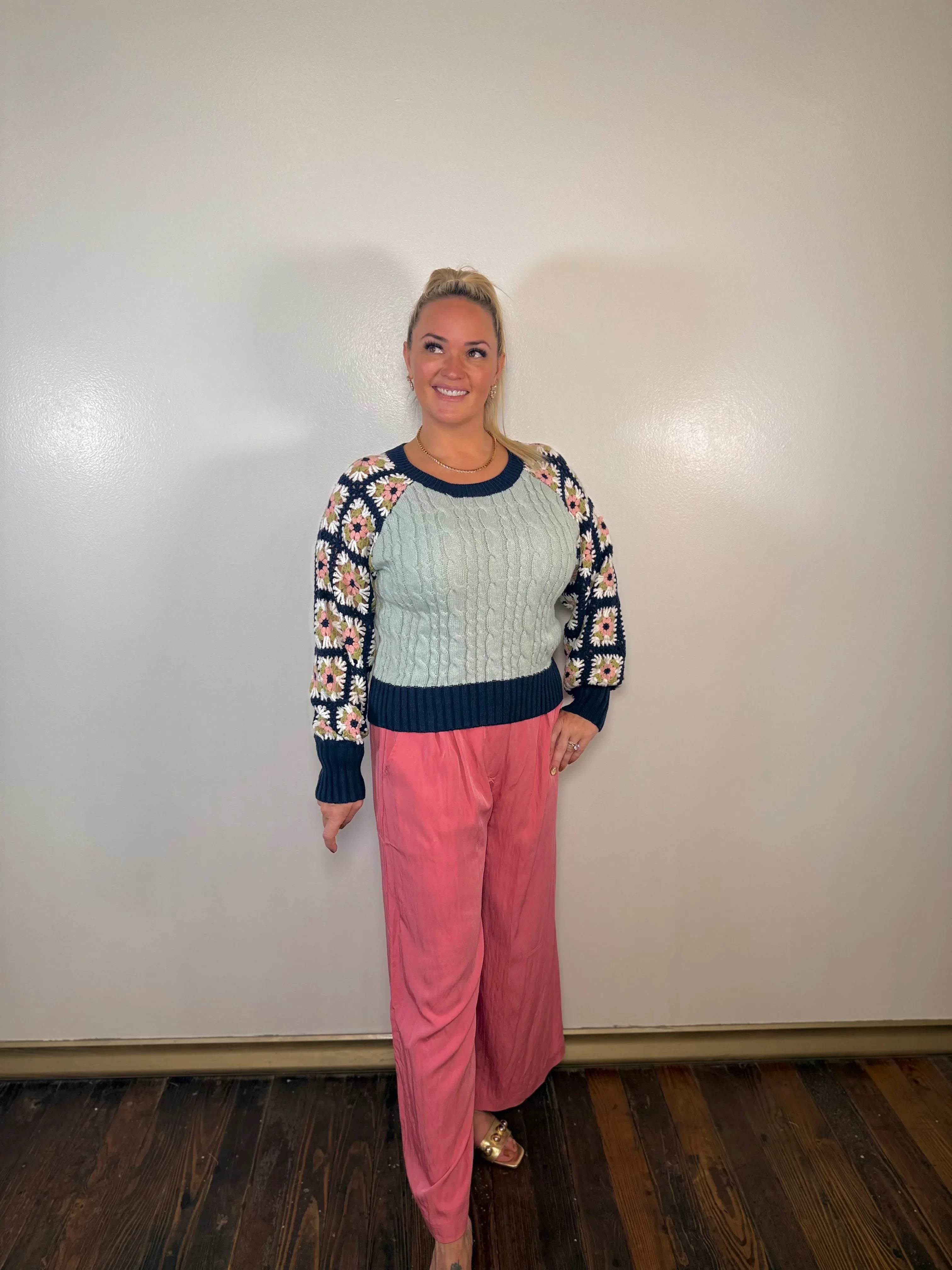 Cable Knit Crocheted Sweater