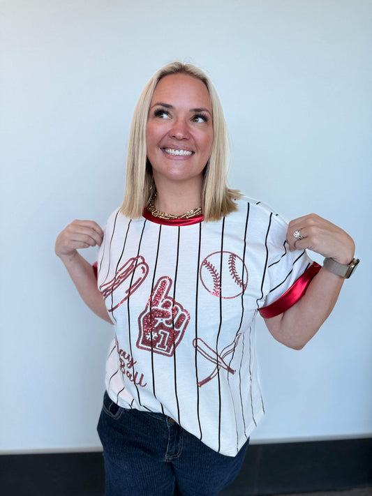 Play Ball Striped Red Sequin Tee | PLUS SIZE AVAILABLE