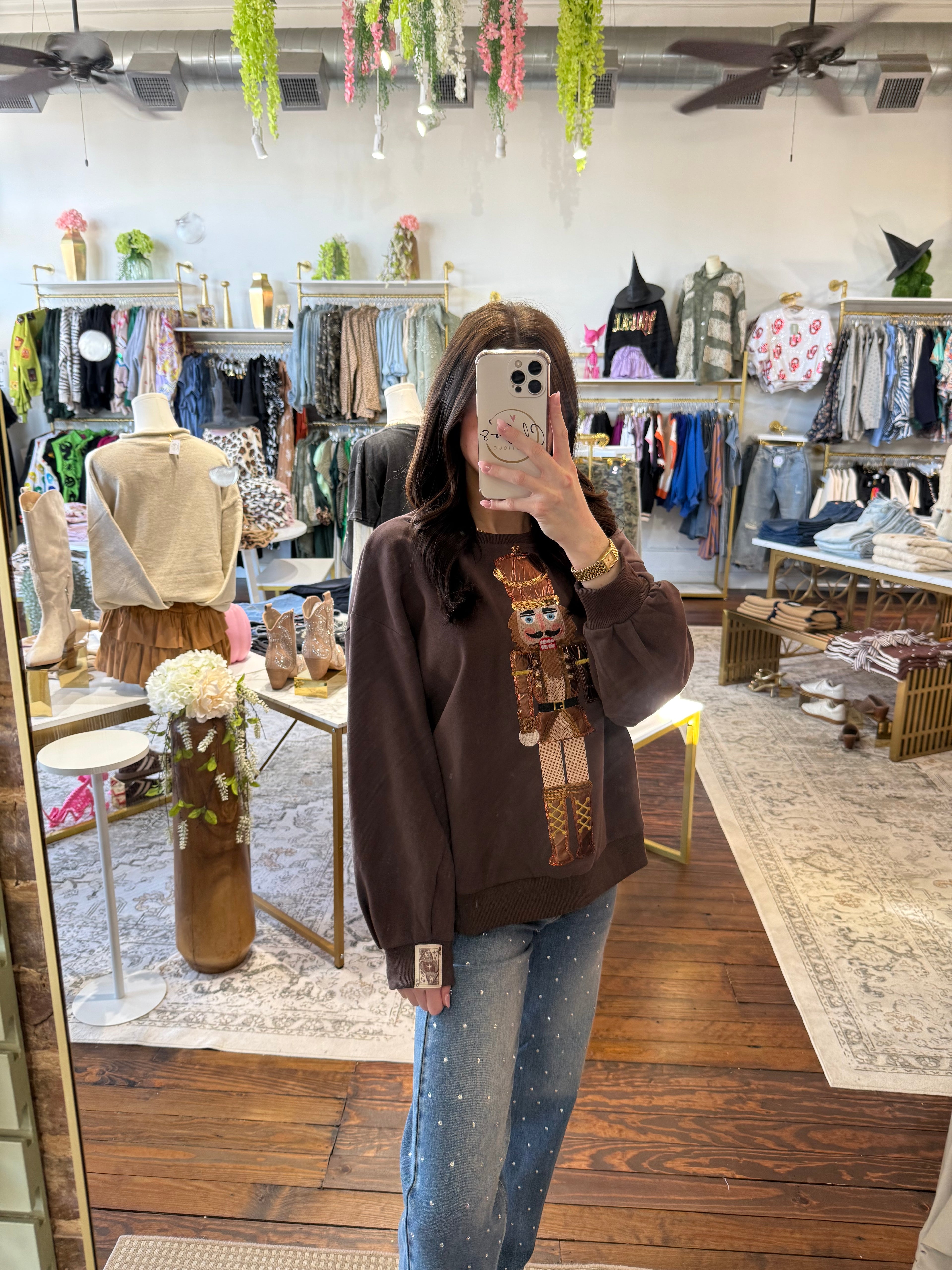 Brown Espresso Martini Serving Nutcracker Sweatshirt | Queen of Sparkles