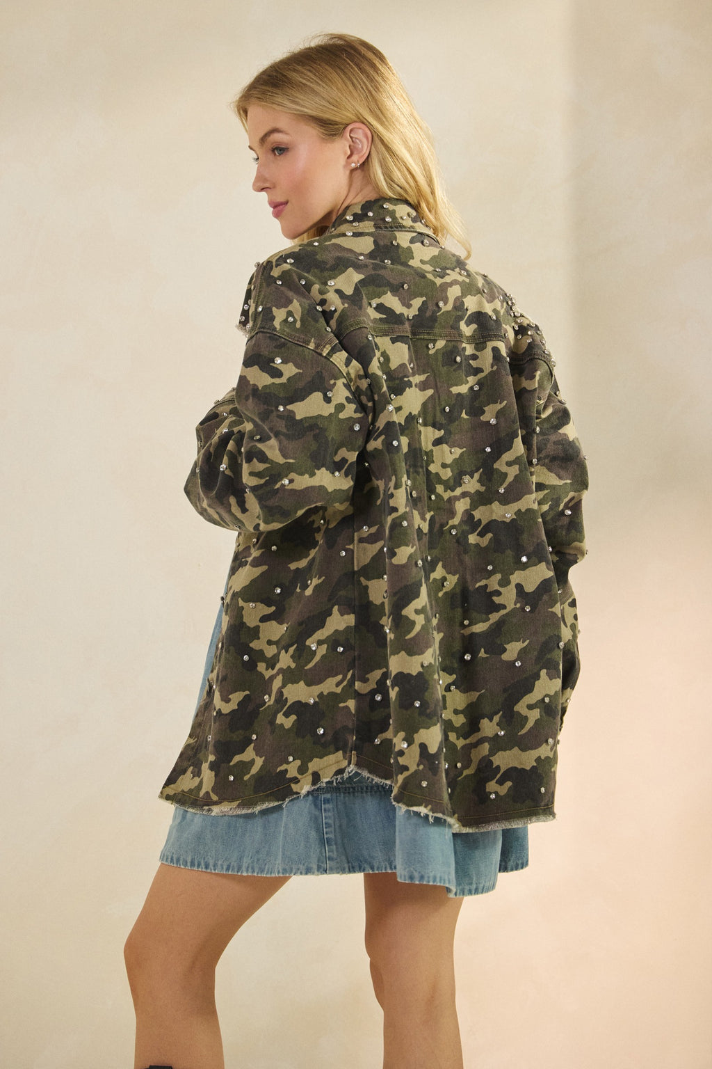 Camo Rhinestone Denim Jacket