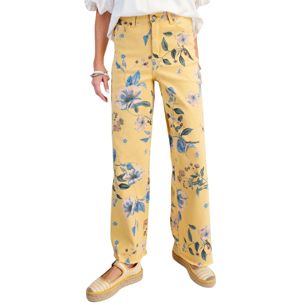 Misty Yellow L – Garden Party Floral Soft Stretch Top