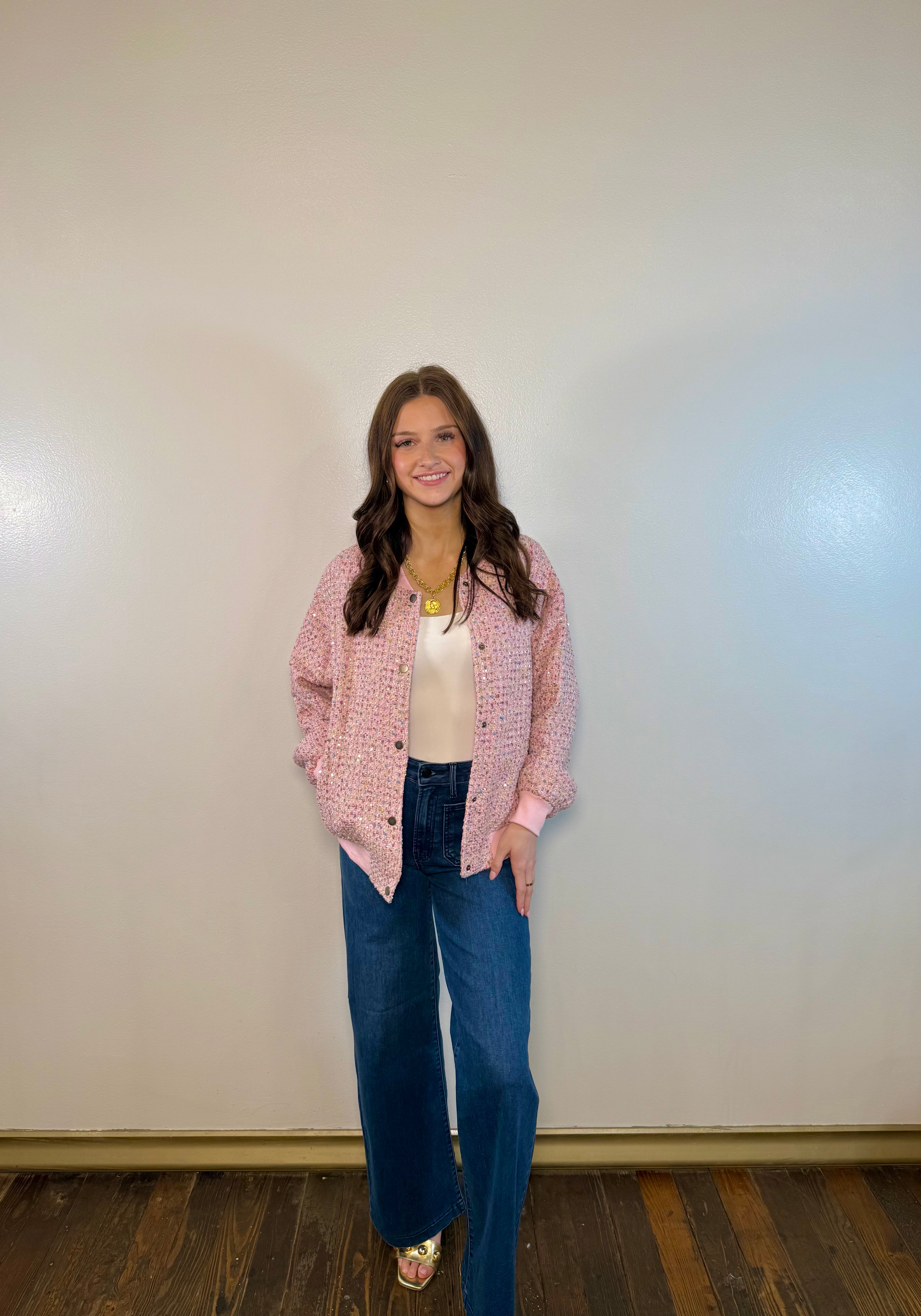 Sequin Tweed Bomber Jacket