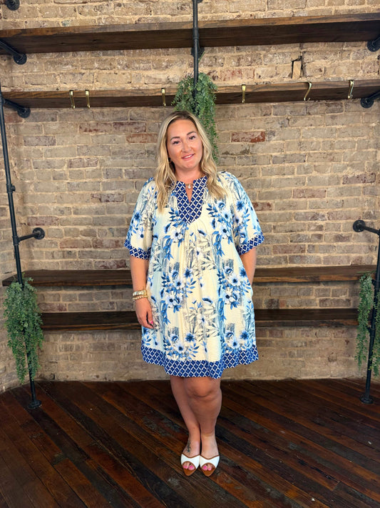 PLUS SIZE | Blue Skies Ahead Floral Mini Dress