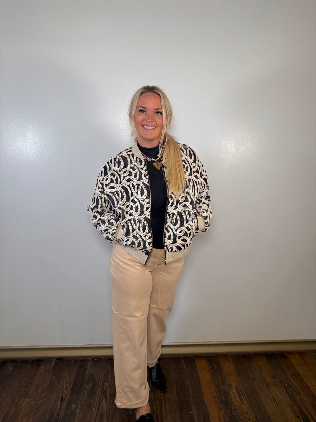 Pattern Weave Zip-Up Bomber