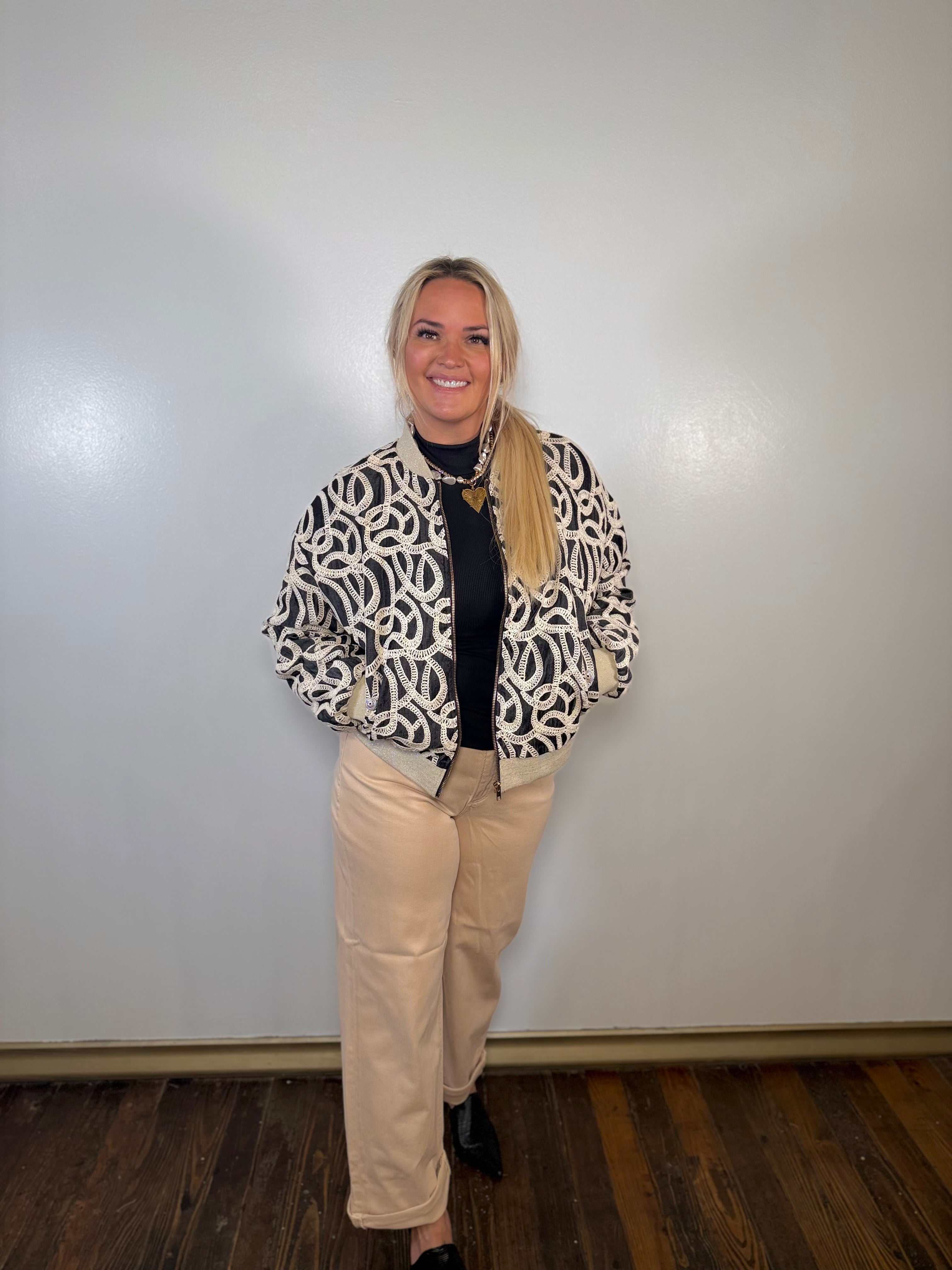 Pattern Weave Zip-Up Bomber