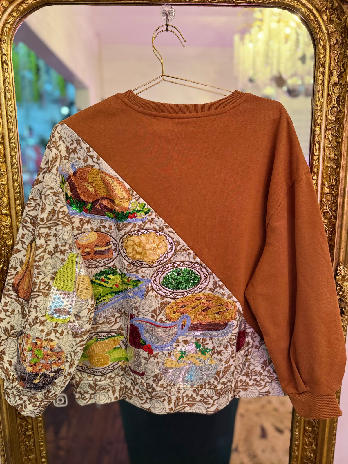 Brown Colorblock Thanksgiving Meal Sweatshirt | Queen of Sparkles