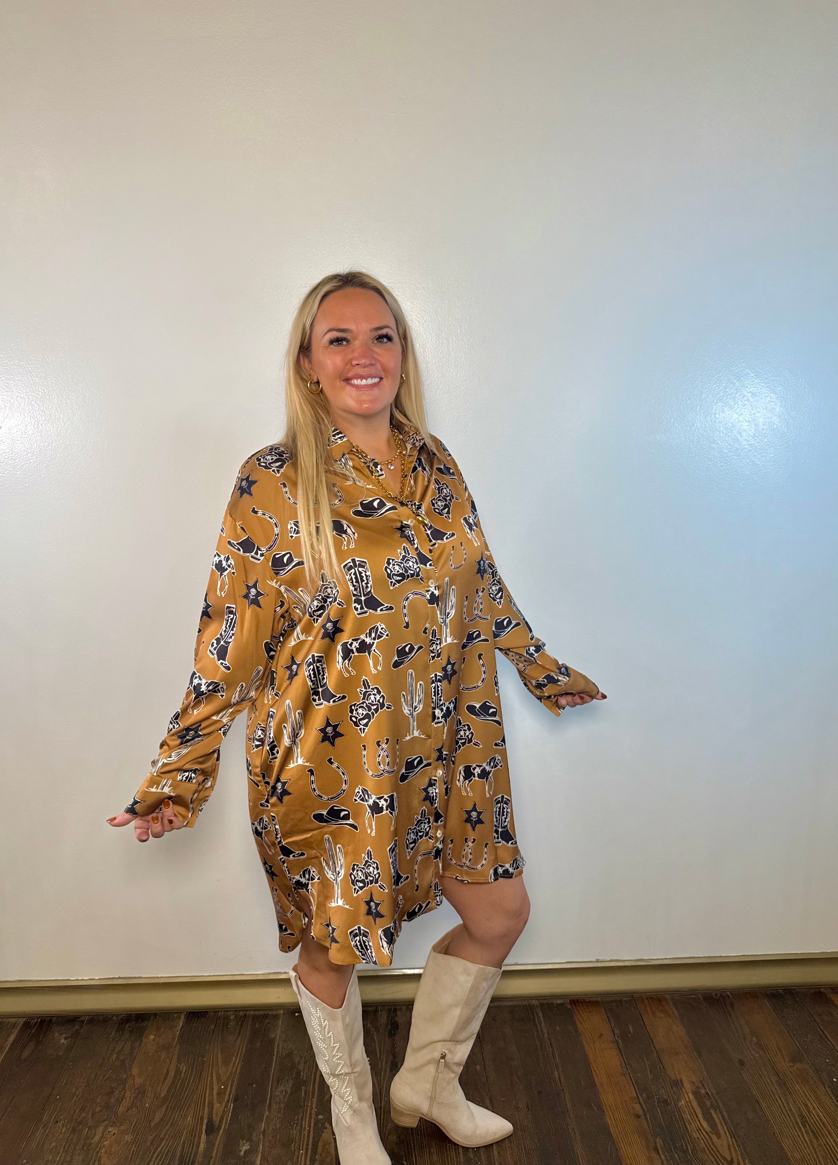 Western Satin Button Down Dress