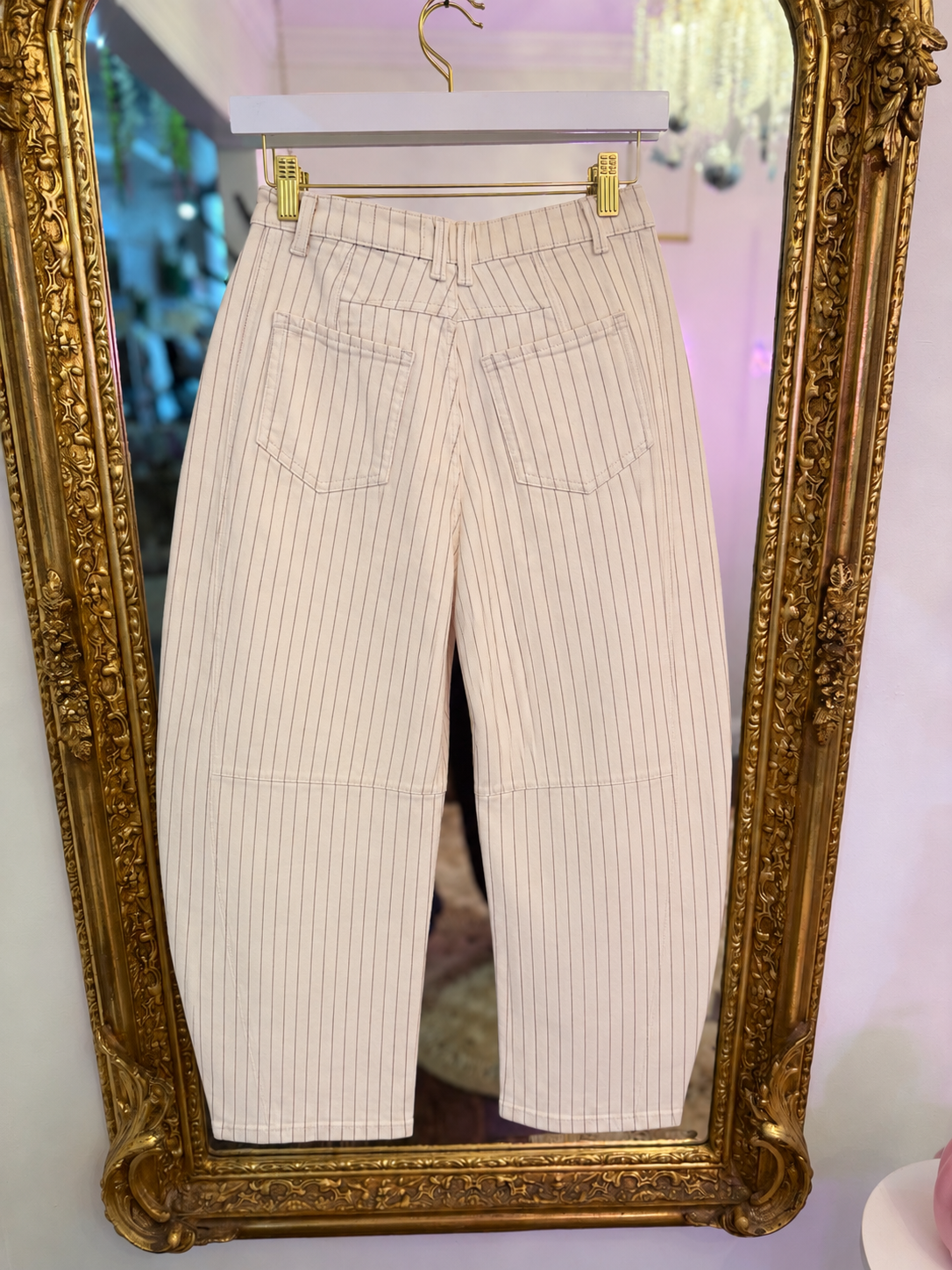 Pinstriped Wide Leg Barrel Pants