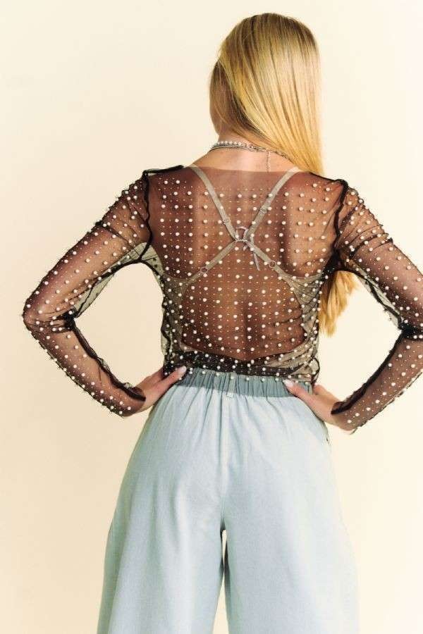 Beau Bead & Pearl Embellished Long Sleeve Top | PLUS SIZE AVAILABLE