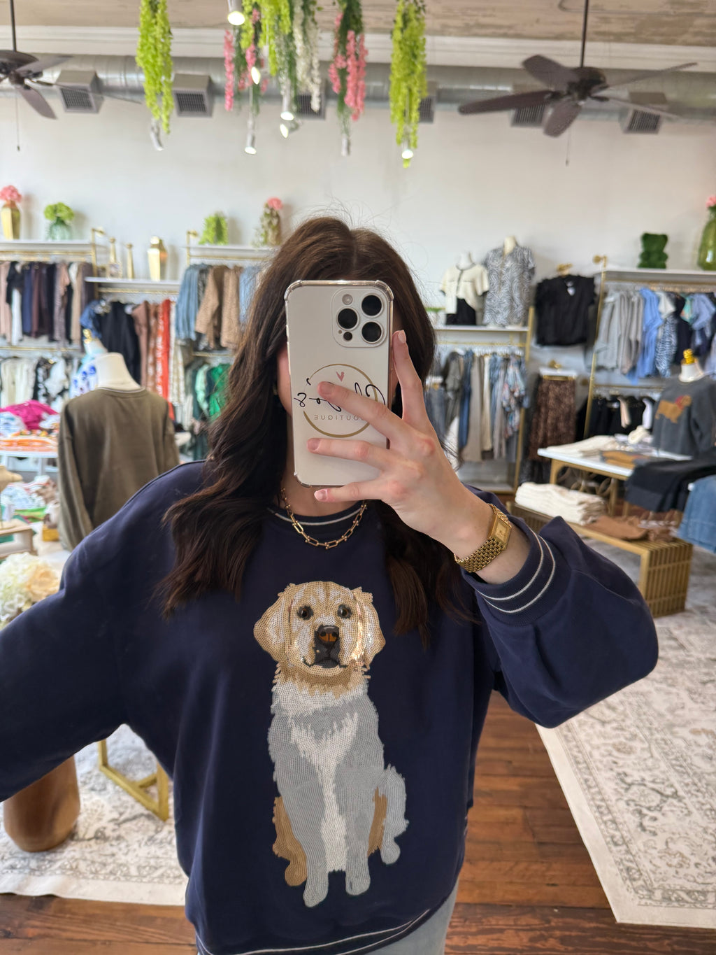 Navy Golden Retriever Sweatshirt | Queen of Sparkles