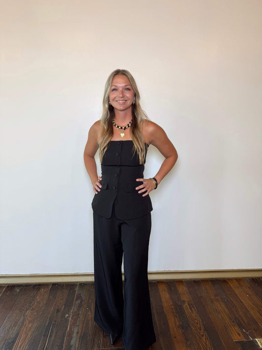 Sable Crepe Button Top