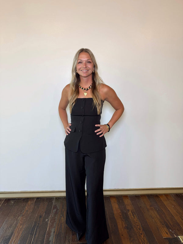 Sable Crepe Button Top