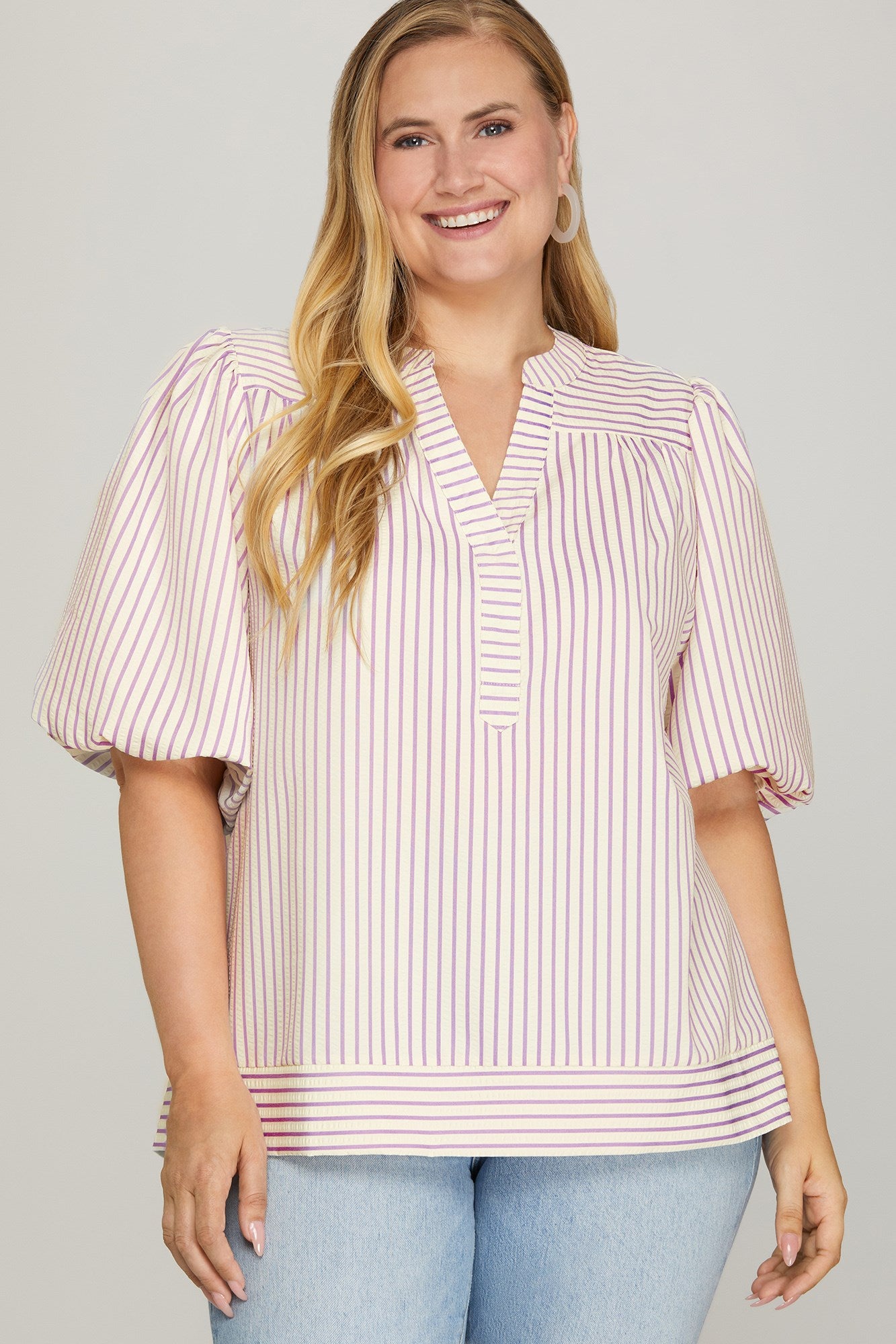 PLUS SIZE | Annabeth Striped Puff Sleeve Top