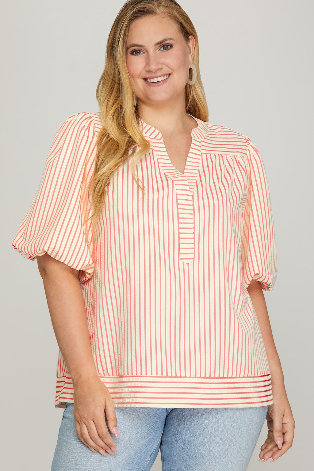 PLUS SIZE | Annabeth Striped Puff Sleeve Top