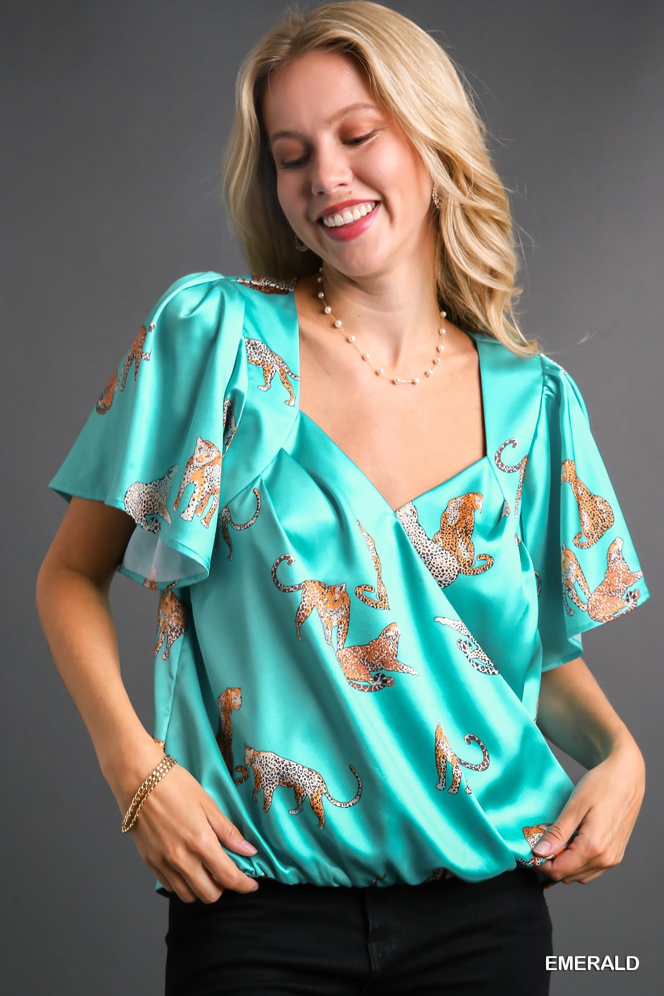 Satin Cross Over Leopard Top