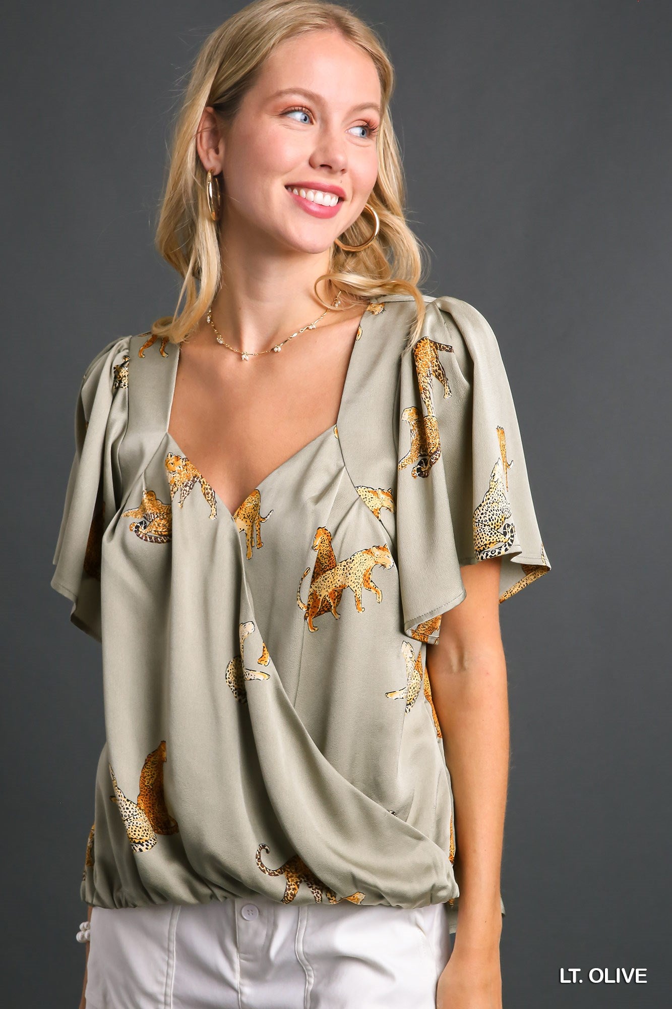 Satin Cross Over Leopard Top