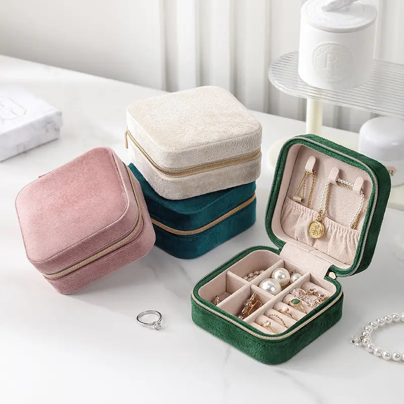 Velvet Compact Travel Jewelry Case