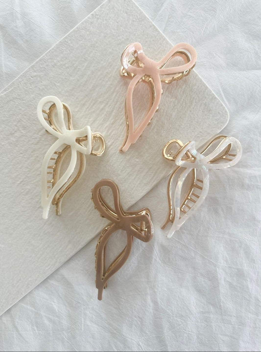 Elegant Gold-Trim Bow Hair Clip
