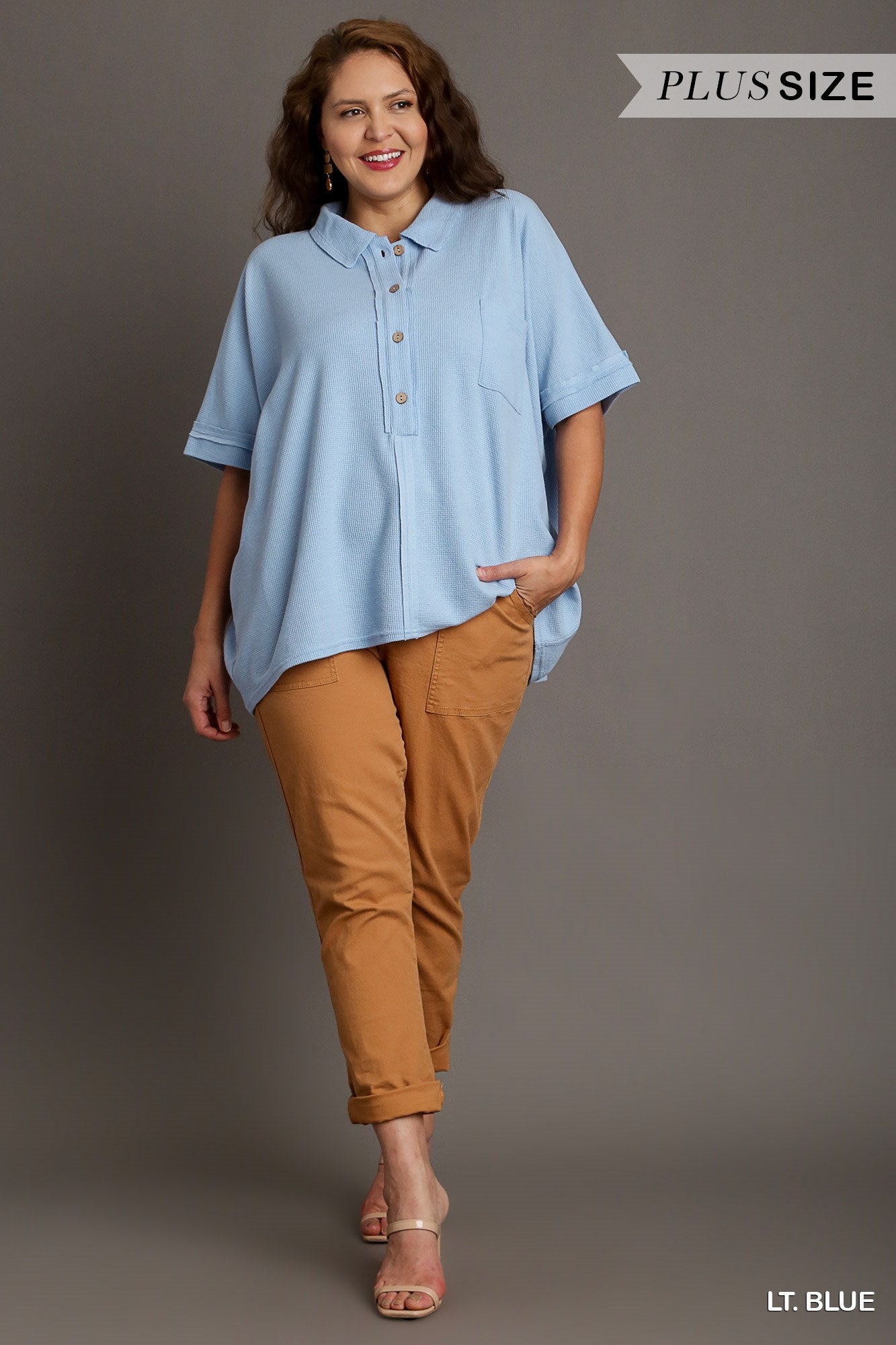 PLUS SIZE | Waffle Knit Button Down Top