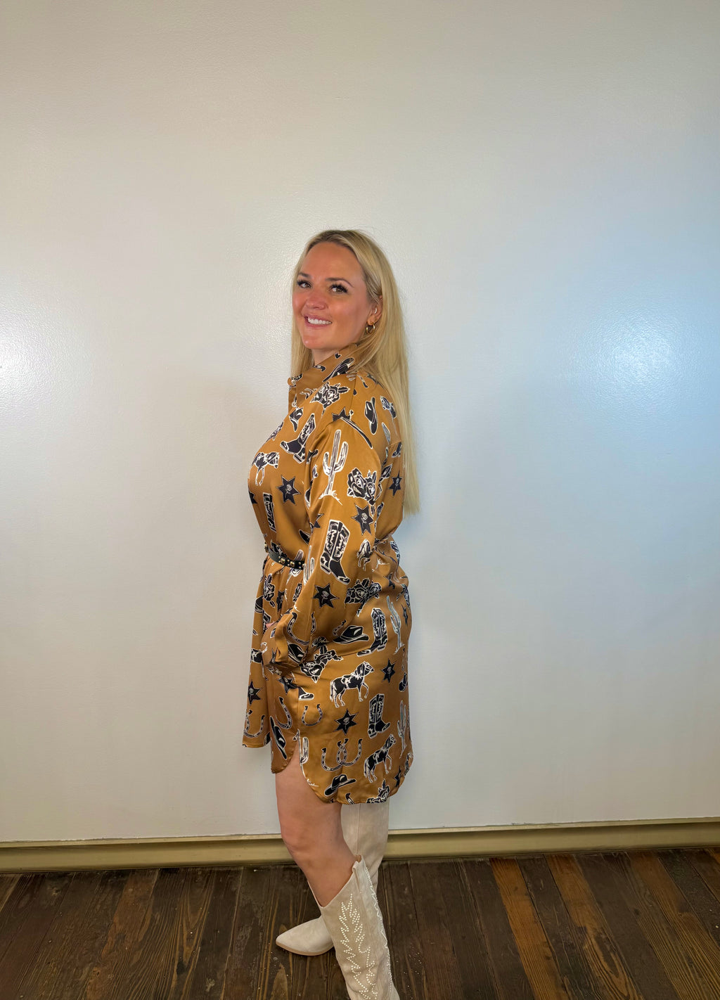 Western Satin Button Down Dress