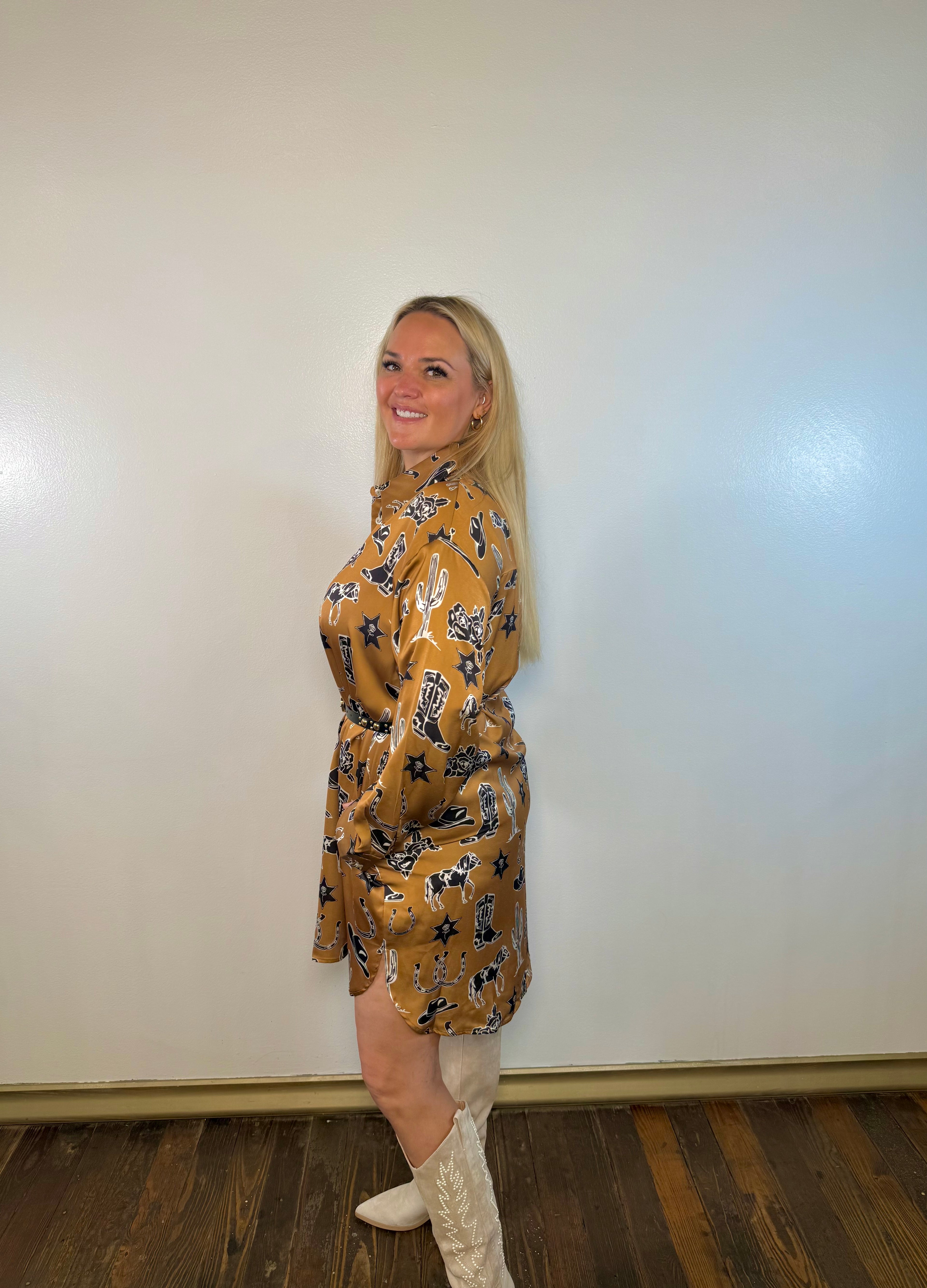 Western Satin Button Down Dress