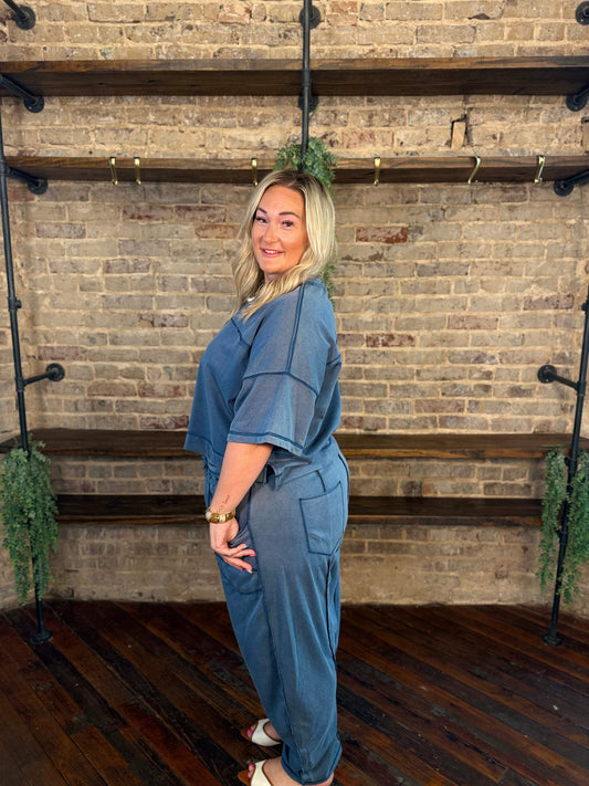 Mineral Washed Barrel Pant Set | PLUS SIZE AVAILABLE