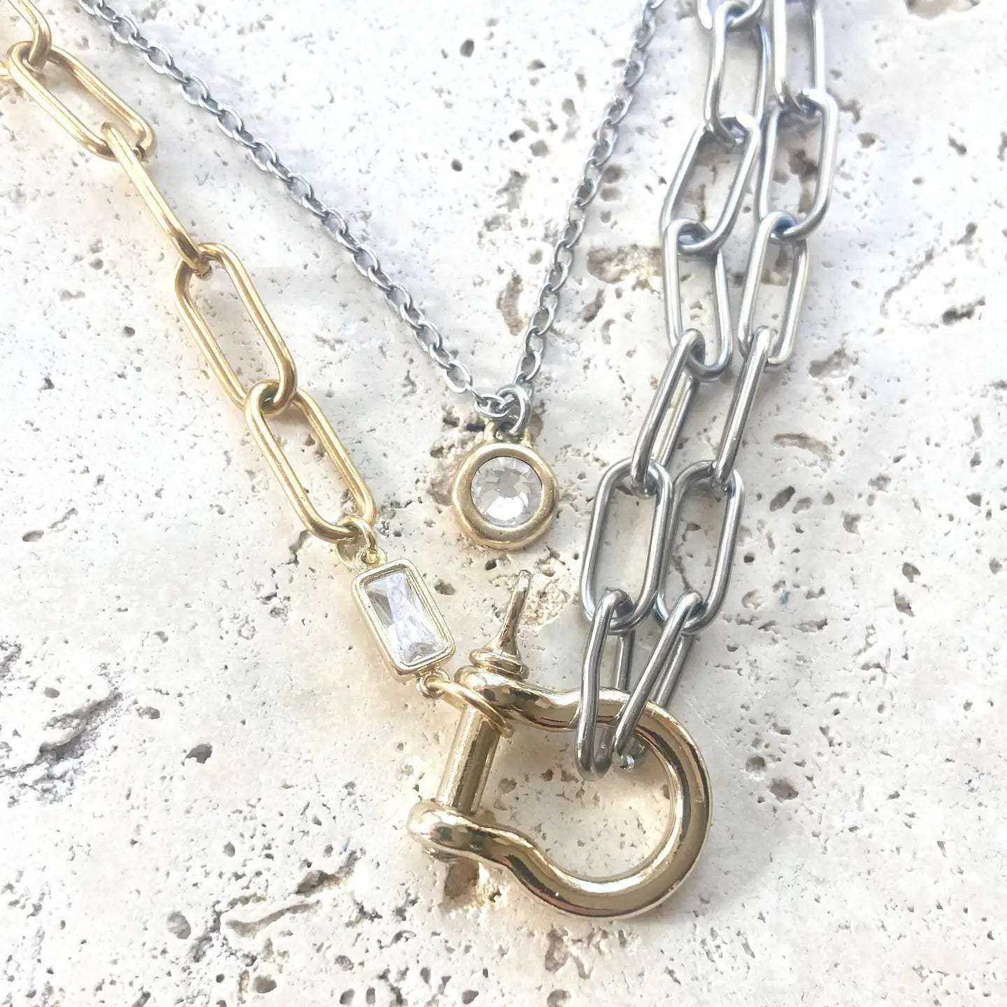 Steel Heart Mixed Metal Pendant Necklace